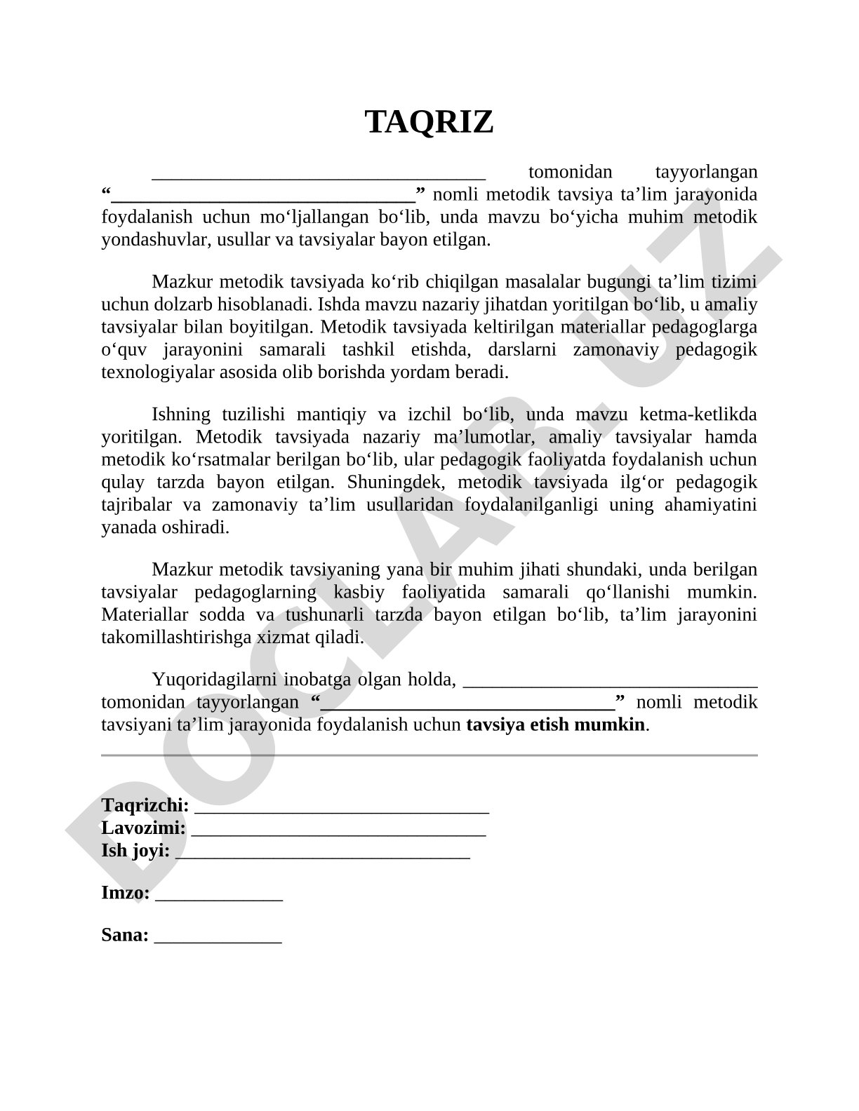 Metodik tavsiyaning ta'lim jarayonidagi o'rni