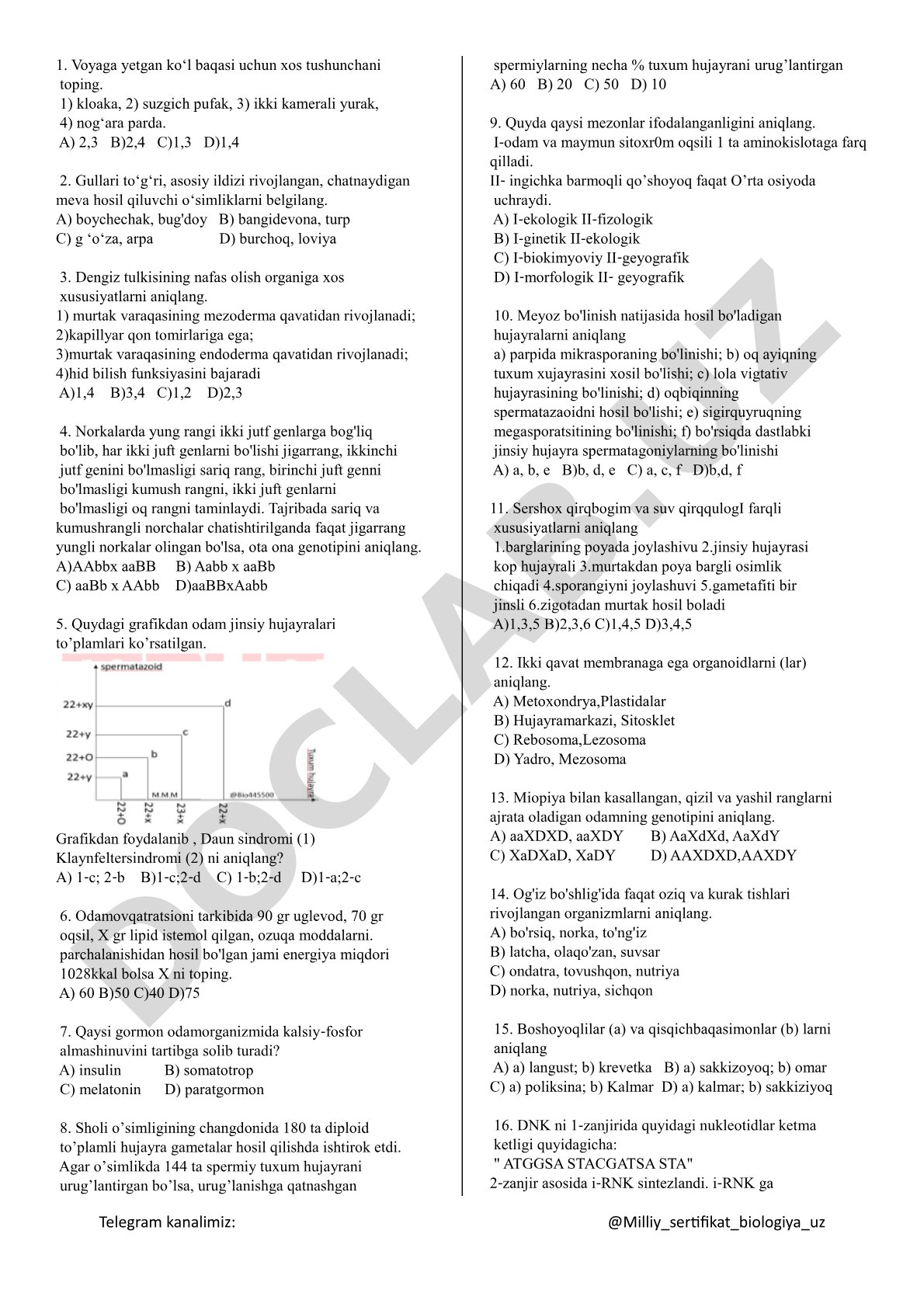 Biologiya test savollari