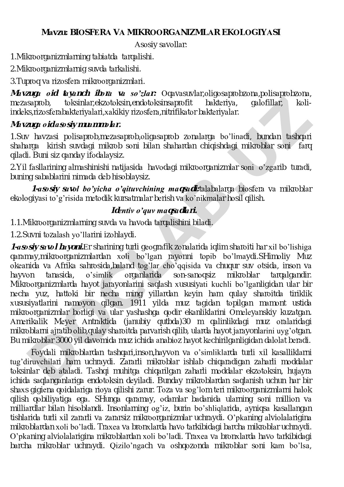 Biosfera va mikroorganizmlar ekologiyasi