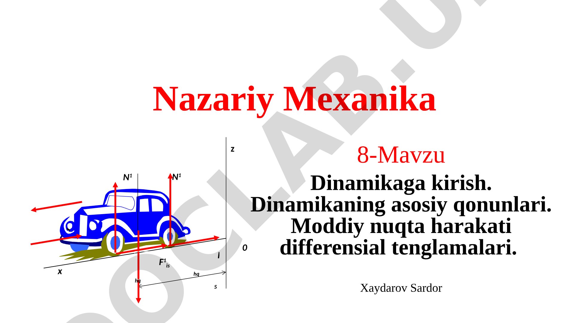 Dinamikaga kirish. Dinamikaning asosiy qonunlari. Moddiy nuqta harakati differensial tenglamalari.