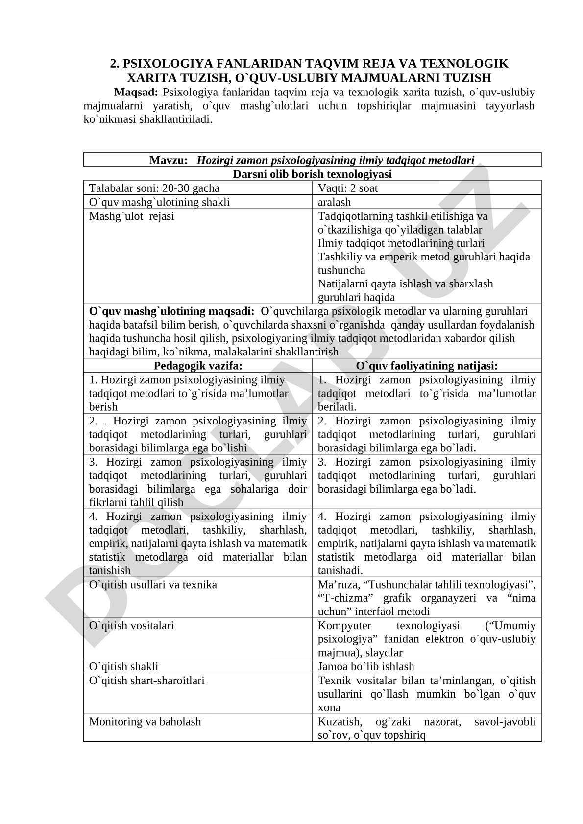 Hozirgi zamon psixologiyasining ilmiy tadqiqot metodlari