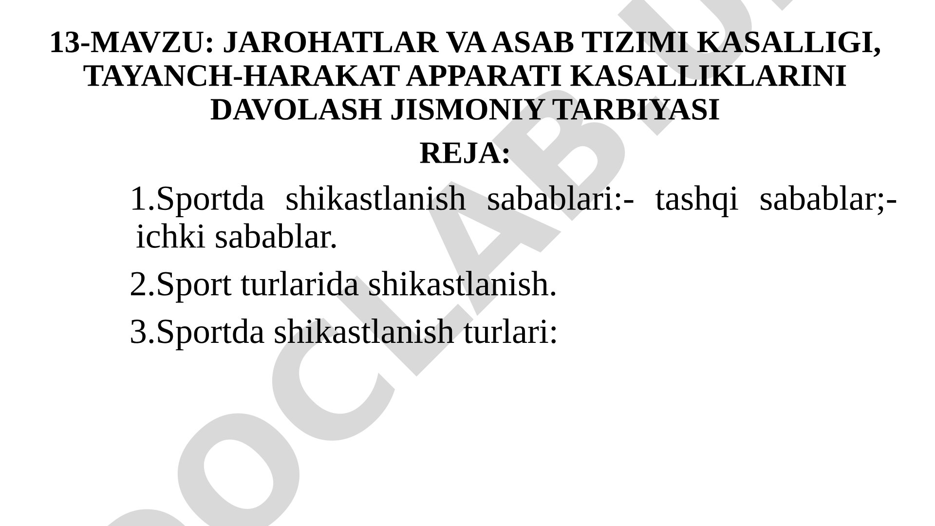 Jarohatlar va asab tizimi kasalligi, tayanch-harakat apparati kasalliklarini davolash jismoniy tarbiyasi