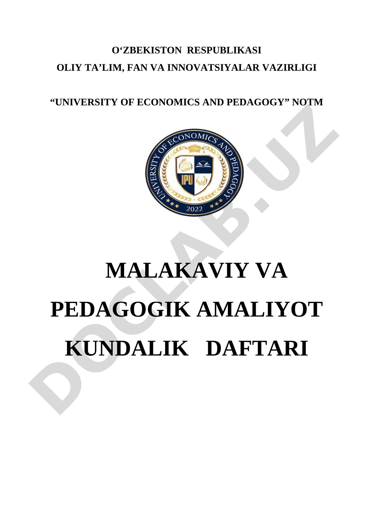Malakaviy va pedagogik amaliyot kundalik daftari