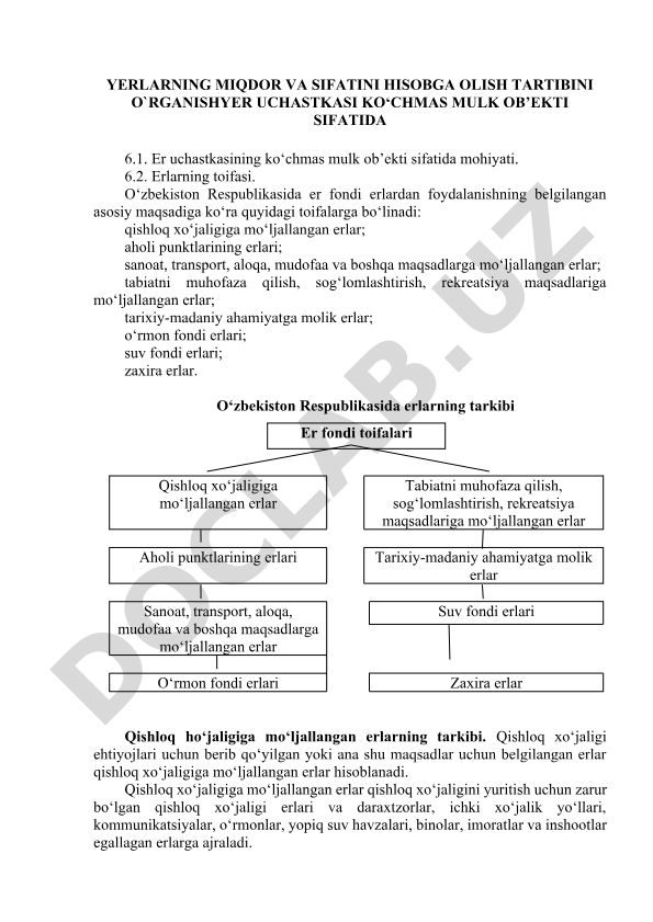 Yer uchastkalarining ko'chmas mulk ob'ekti sifatida miqdori va sifati