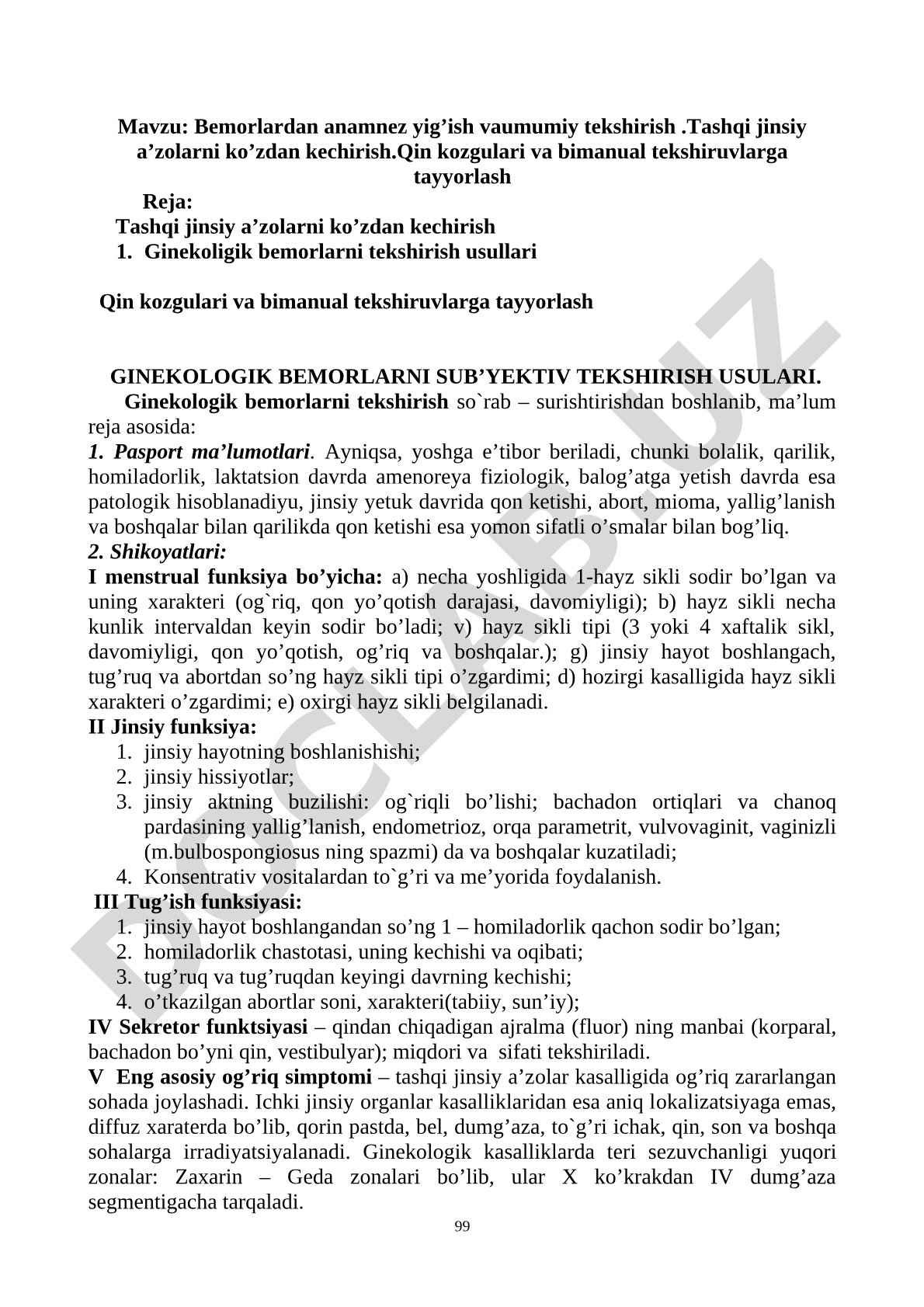 Bemorlardan anamnez yig'ish va umumiy tekshirish