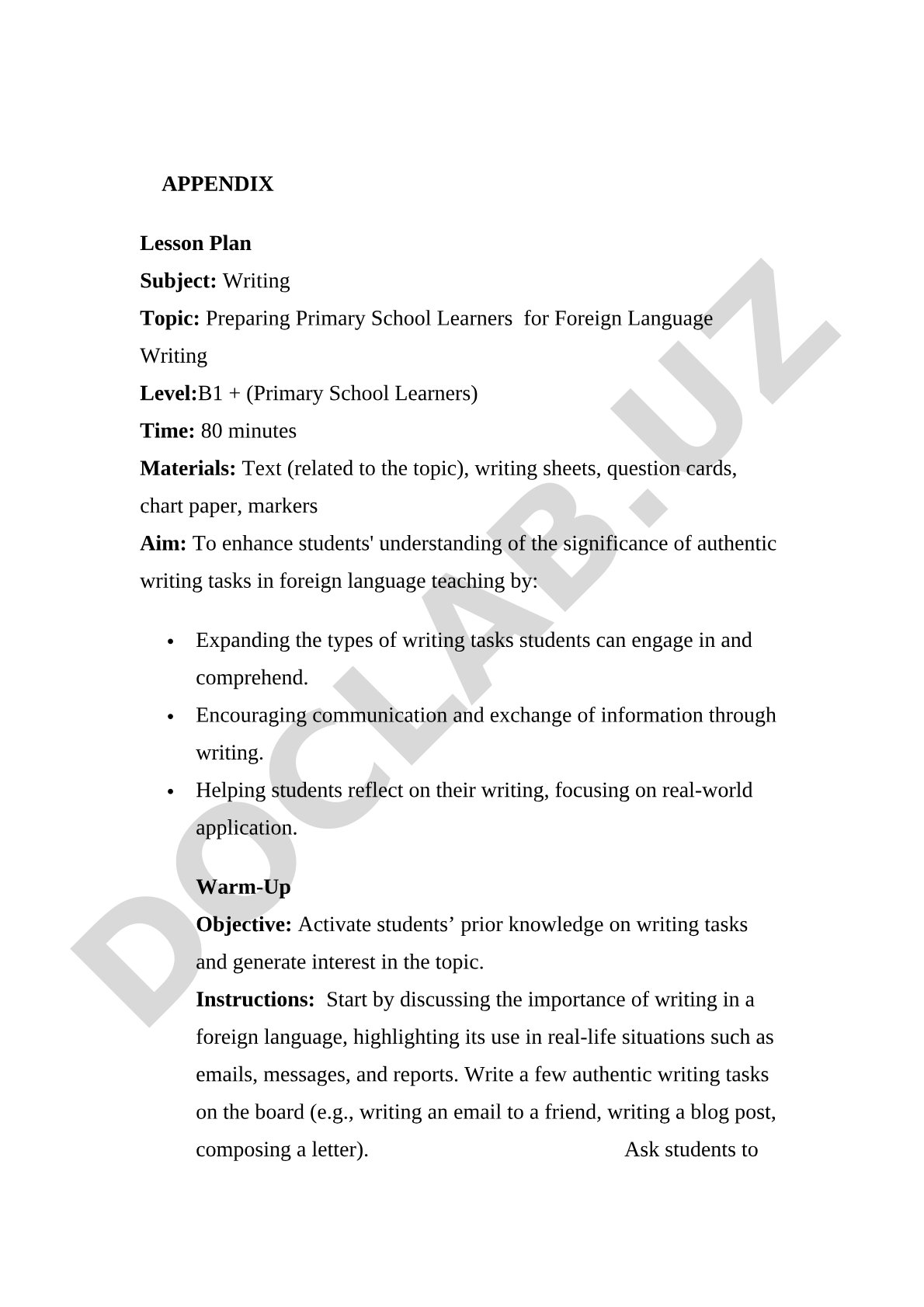 Preparing Primary School Learners for Foreign Language Writing