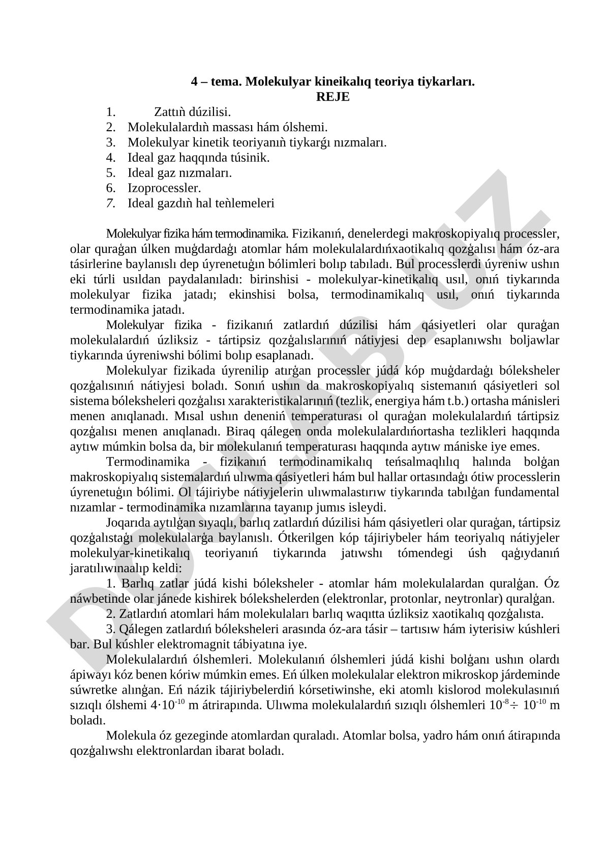 Molekulyar kinetikalıq teoriya tiykarları