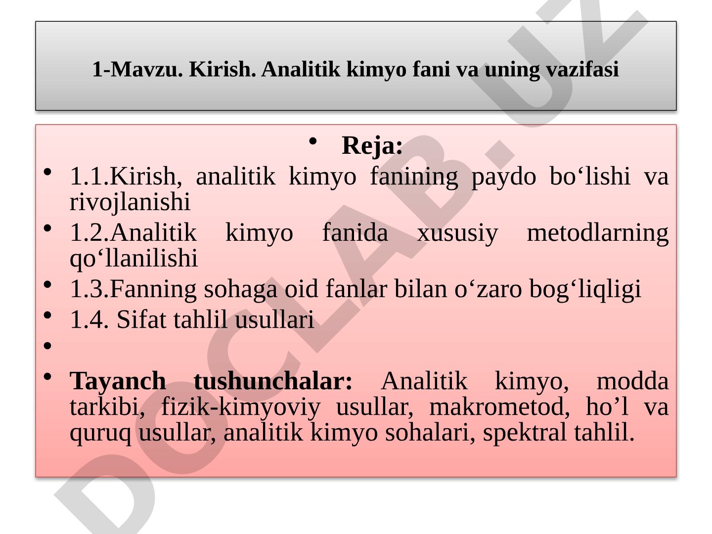 Kirish. Analitik kimyo fani va uning vazifasi