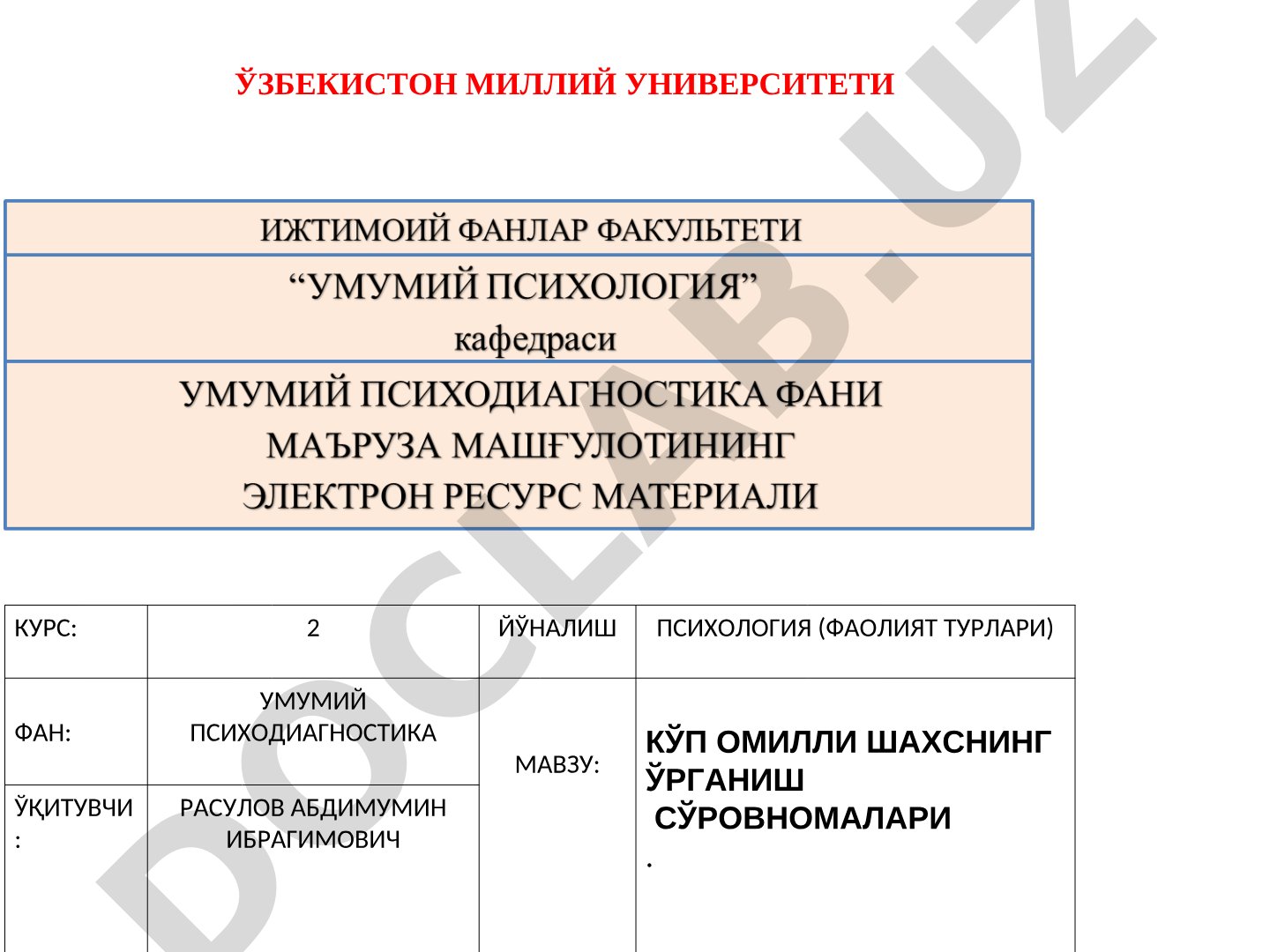 Кўп омилли шахснинг ўрганиш сўровномалари