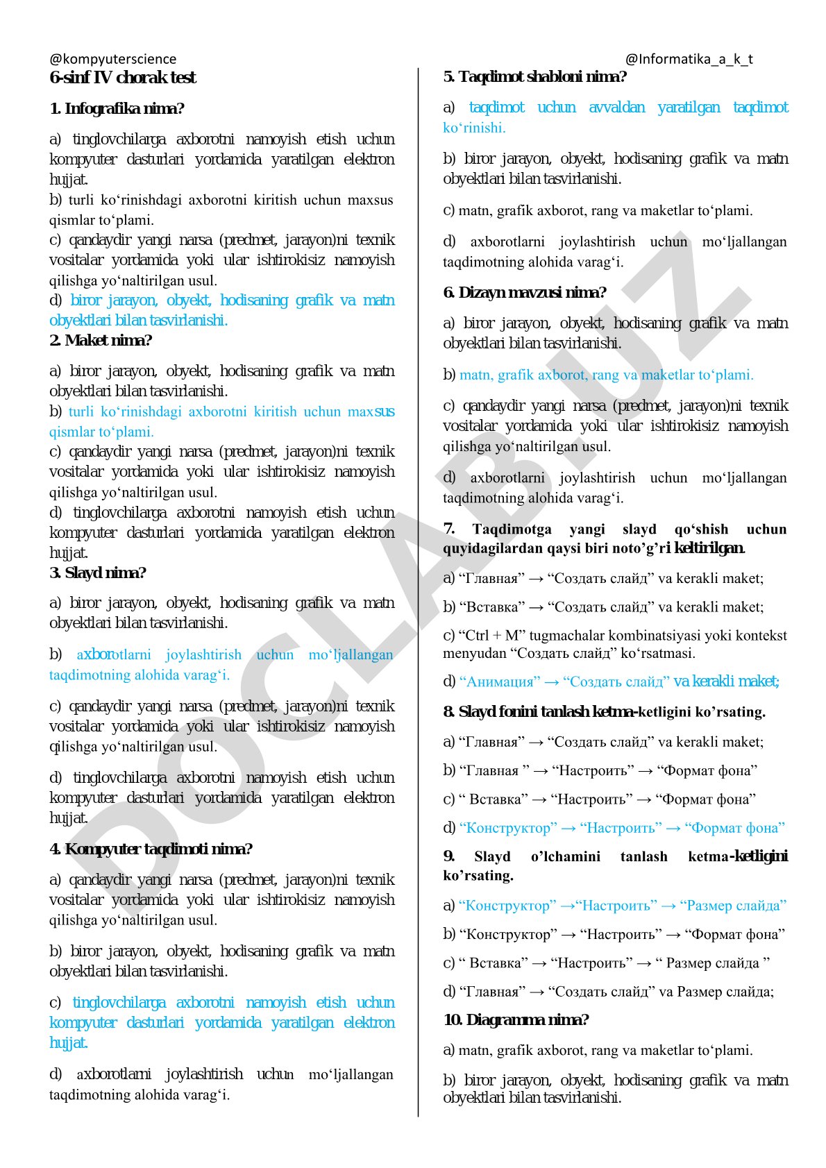 6-sinf IV chorak test 1