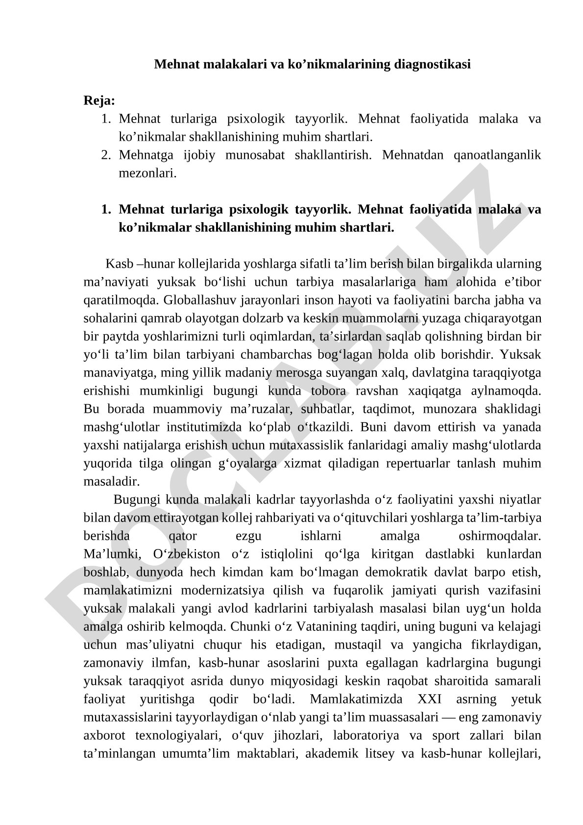 Mehnat malakalari va koʼnikmalarining diagnostikasi