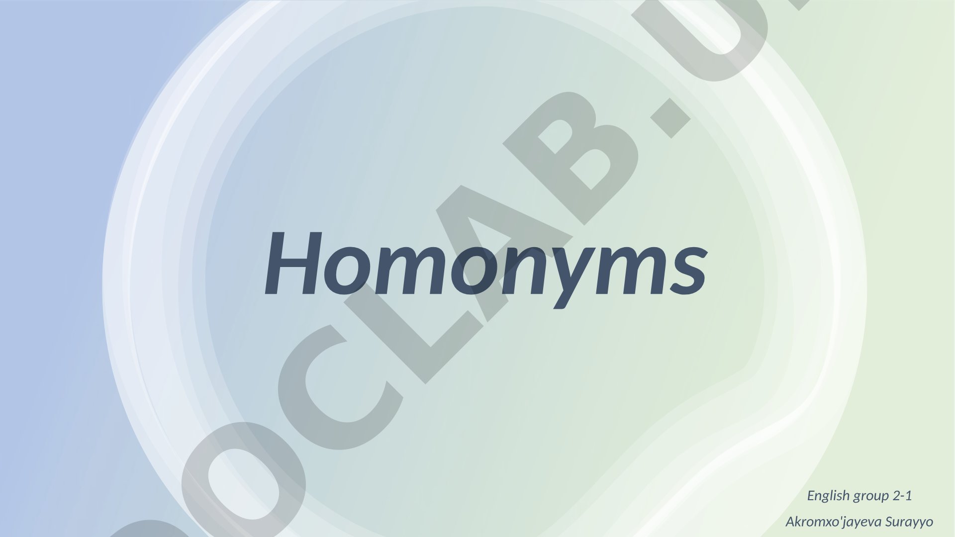 This presentation explains homonyms, including homophones and homographs, and their