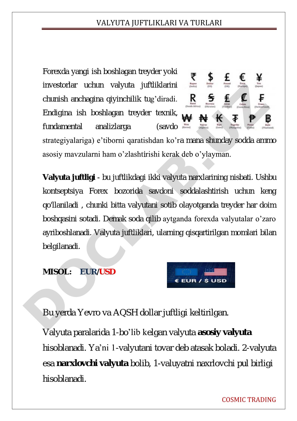 Valyuta juftliklari va turlari