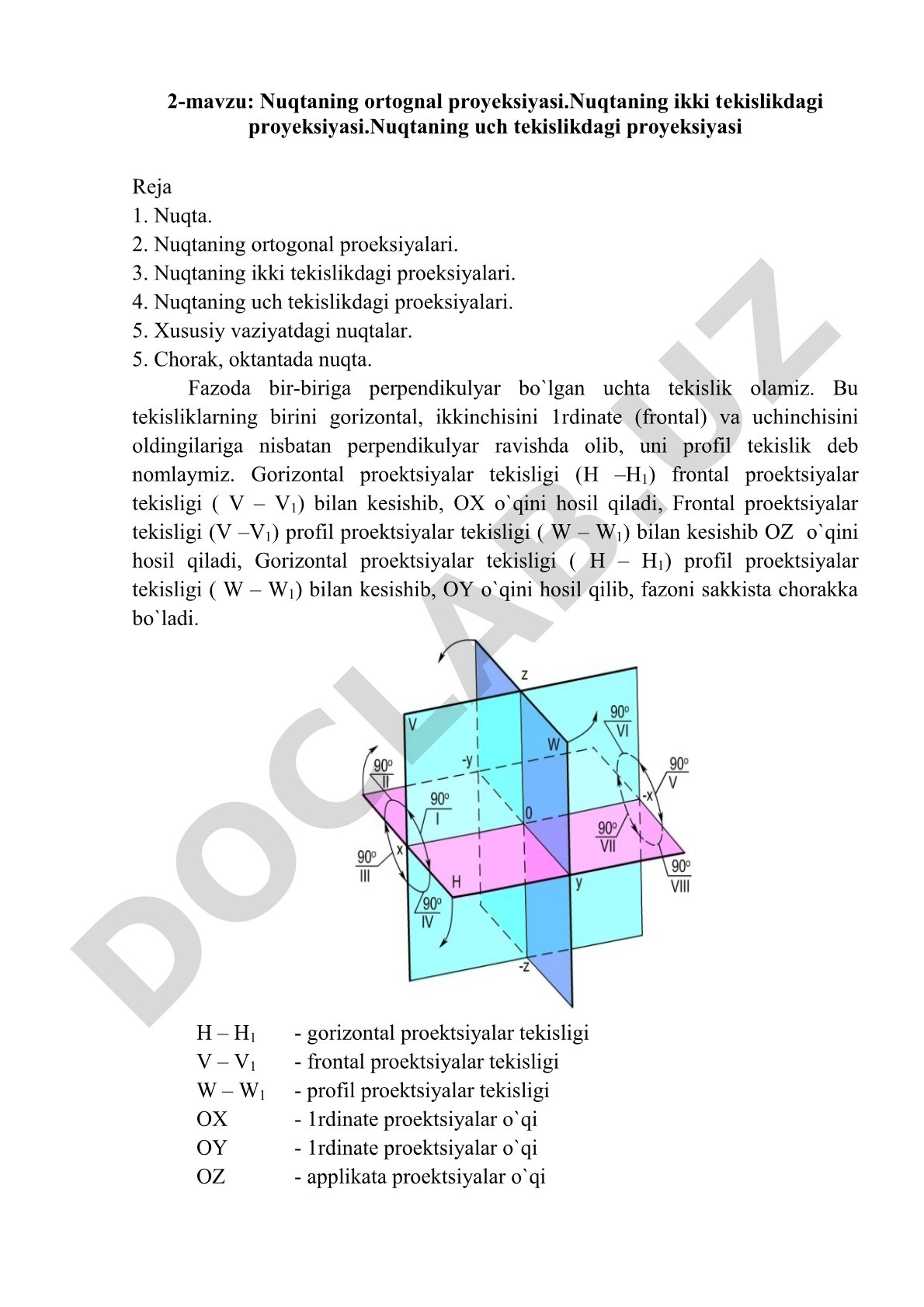 Nuqtaning ortognal proyeksiyasi