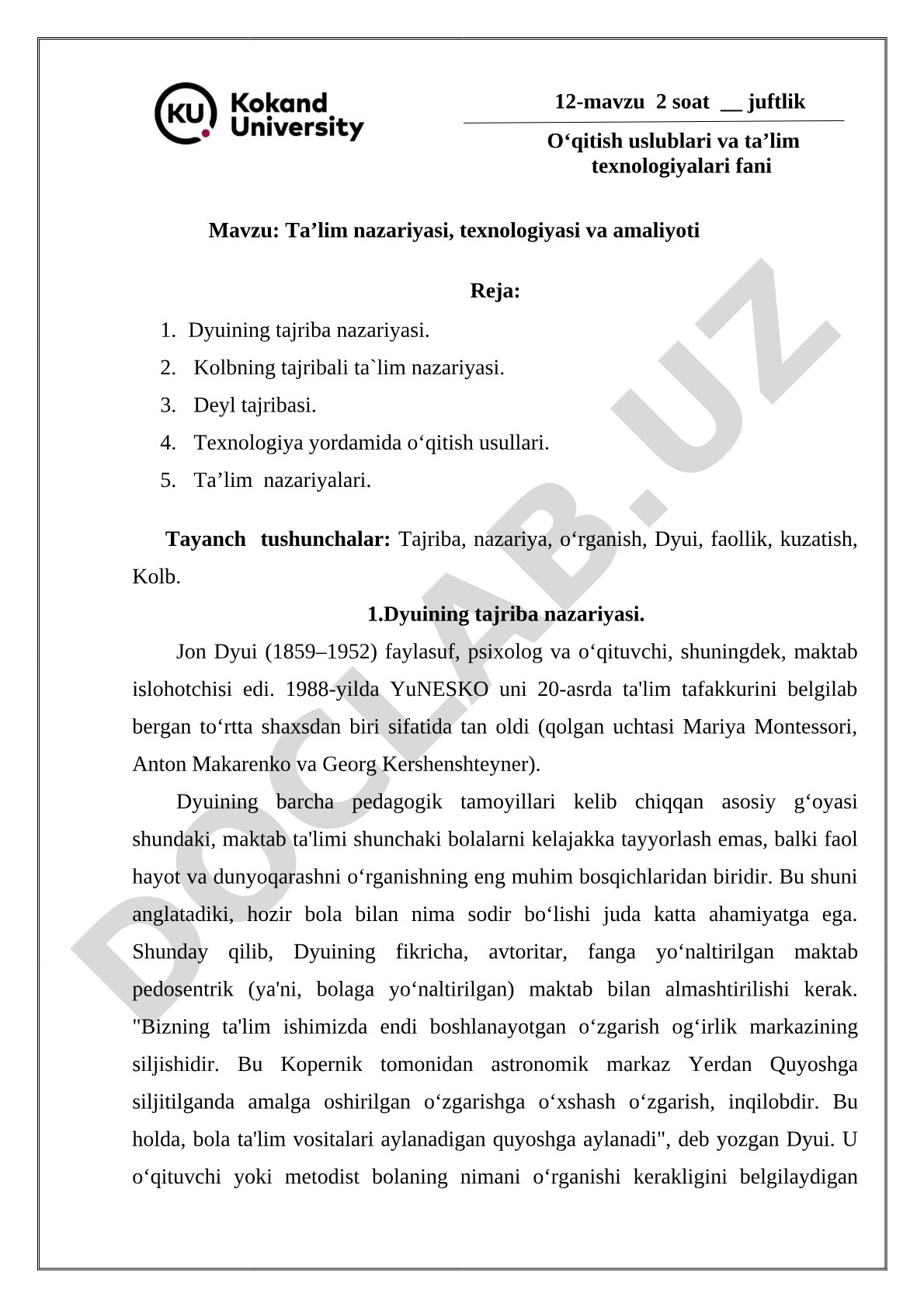 Ta'lim nazariyasi, texnologiyasi va amaliyoti