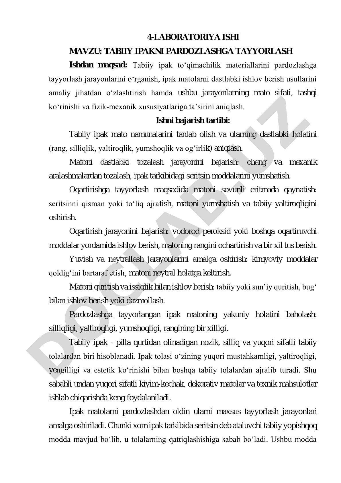 Tabiiy ipakni pardozlashga tayyorlash