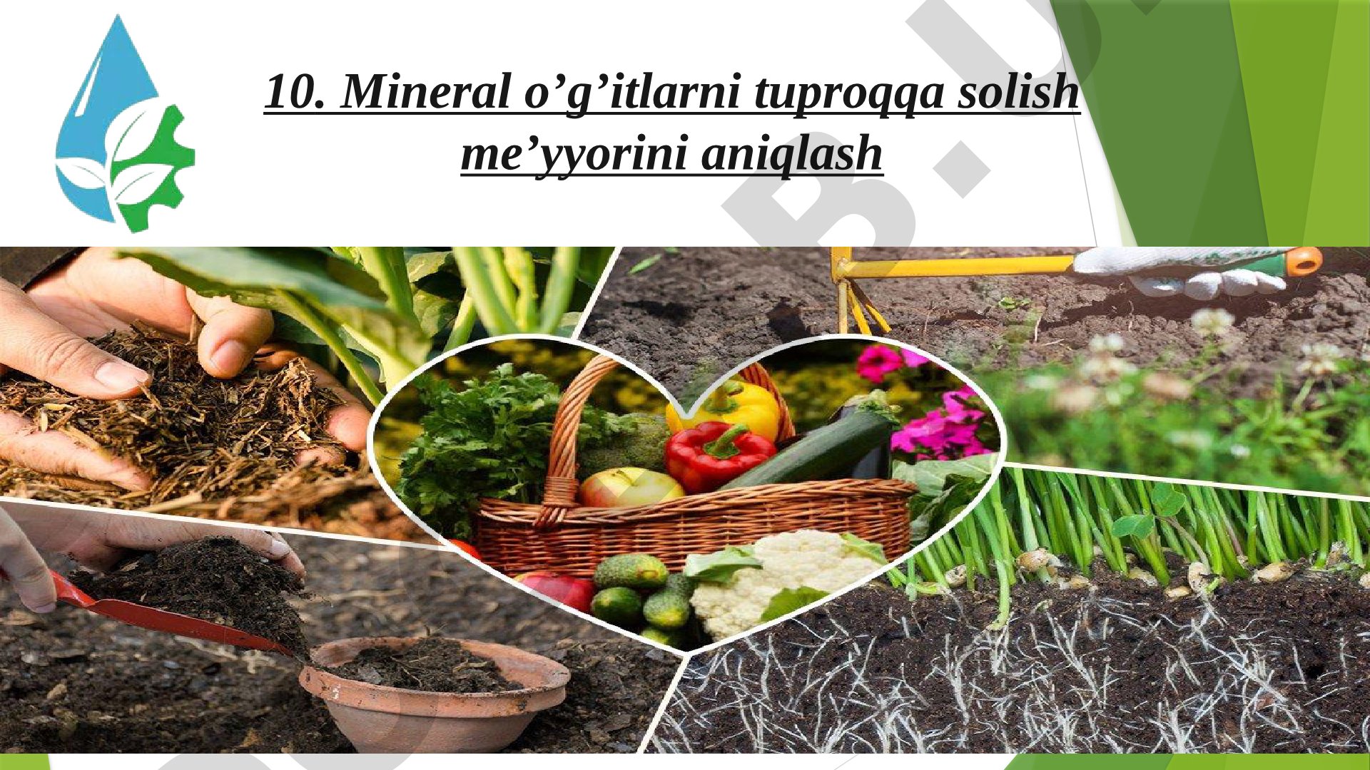 Mineral o’g’itlarni tuproqqa solish me’yyorini aniqlash