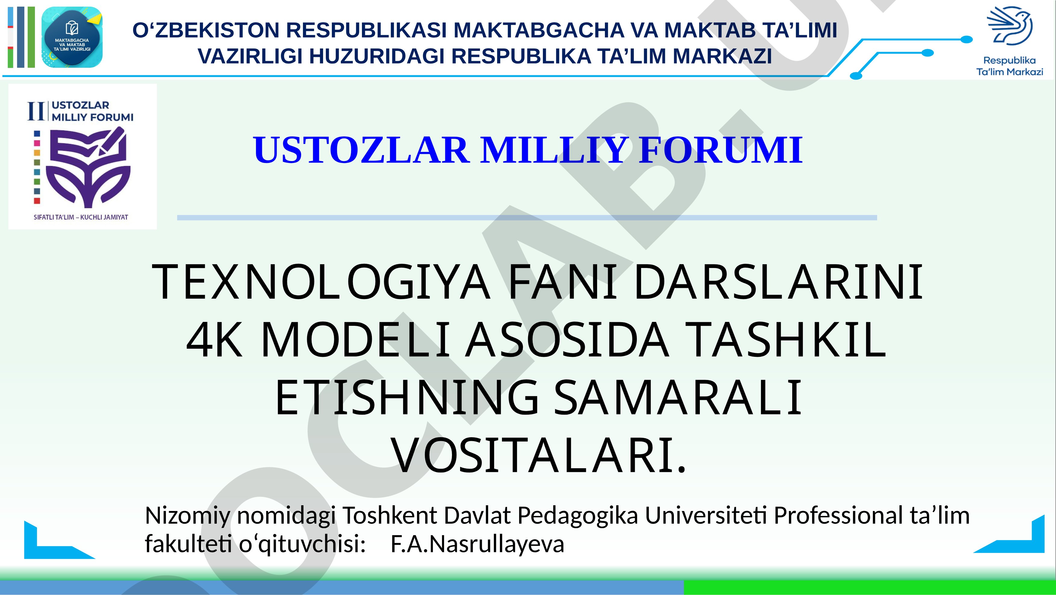 Texnologiya fani darslarini 4K modeli asosida tashkil etishning samarali vositalari