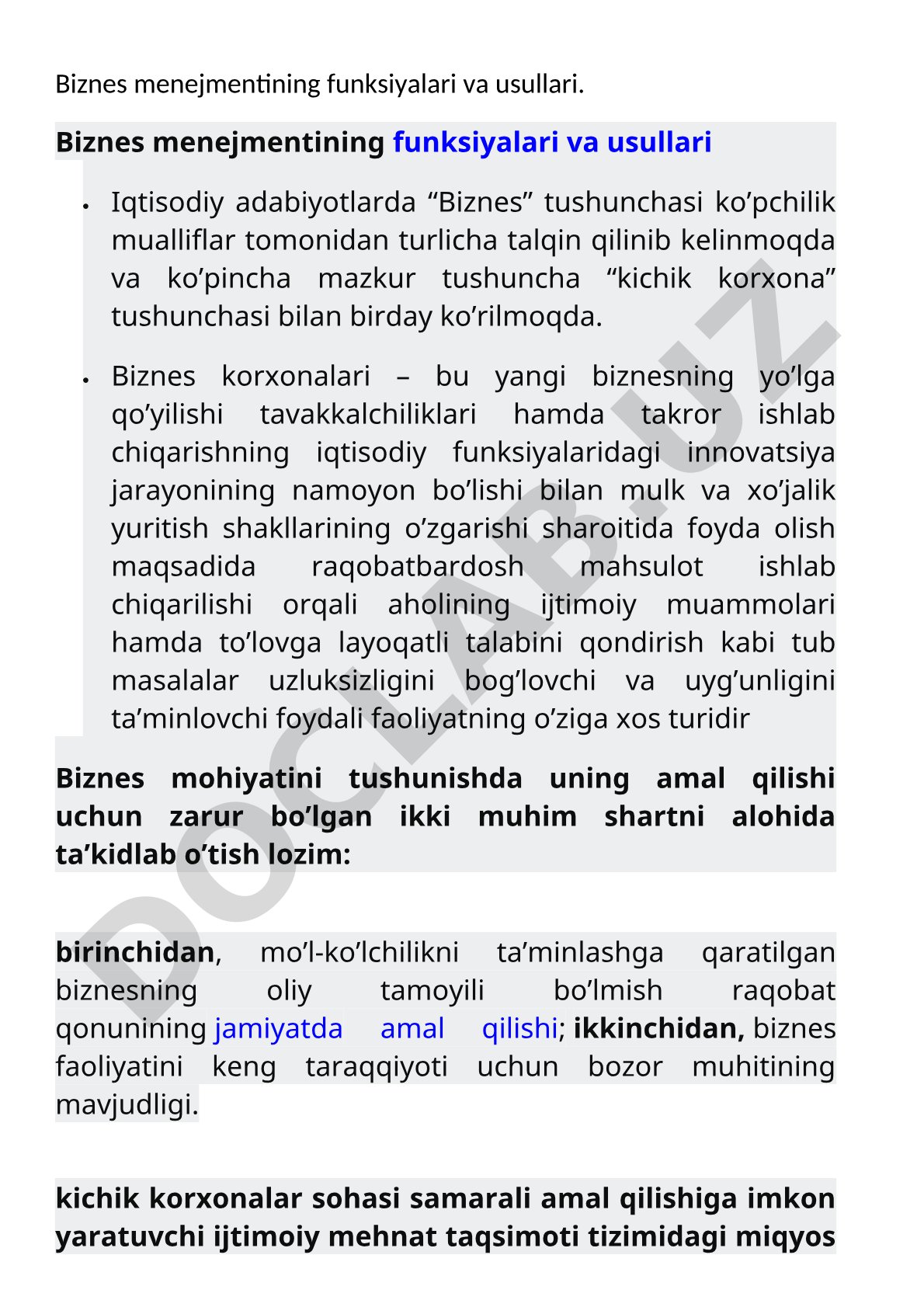 Biznes menejmentining funksiyalari va usullari