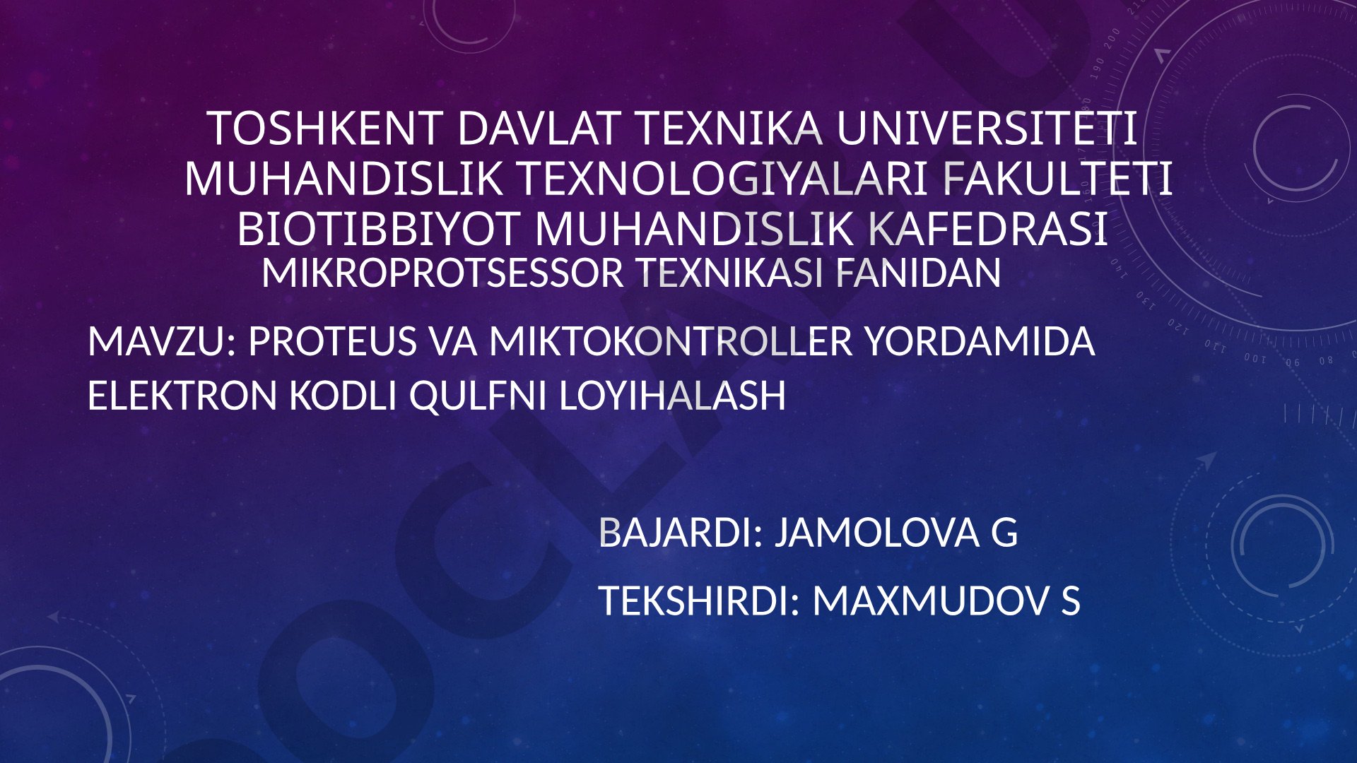Proteus va mikrokontroller yordamida elektron kodli qulfni loyihalash