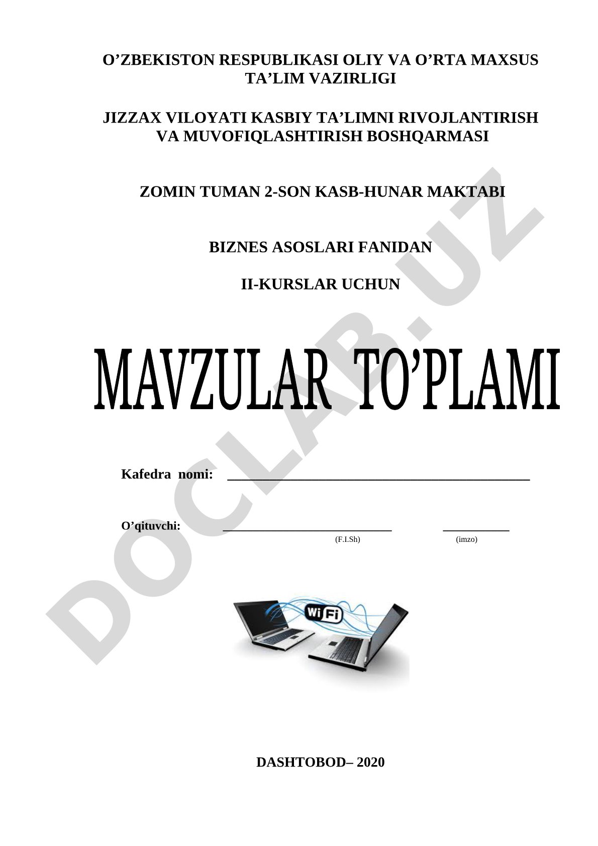 Biznes asoslari fanidan II-kurslar uchun o'qitish materiallari