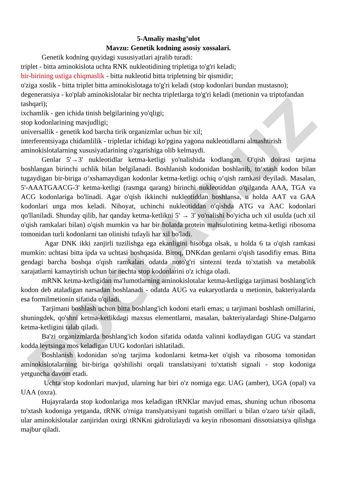 Genetik kodning asosiy xossalari