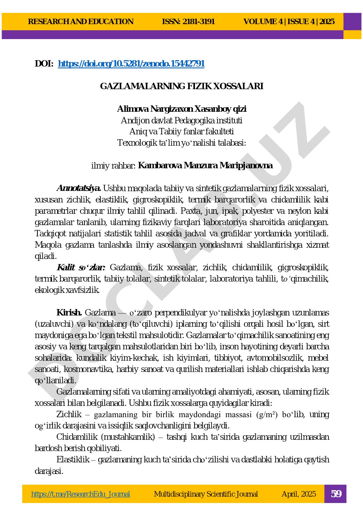 Gazlamalarning fizik xossalari