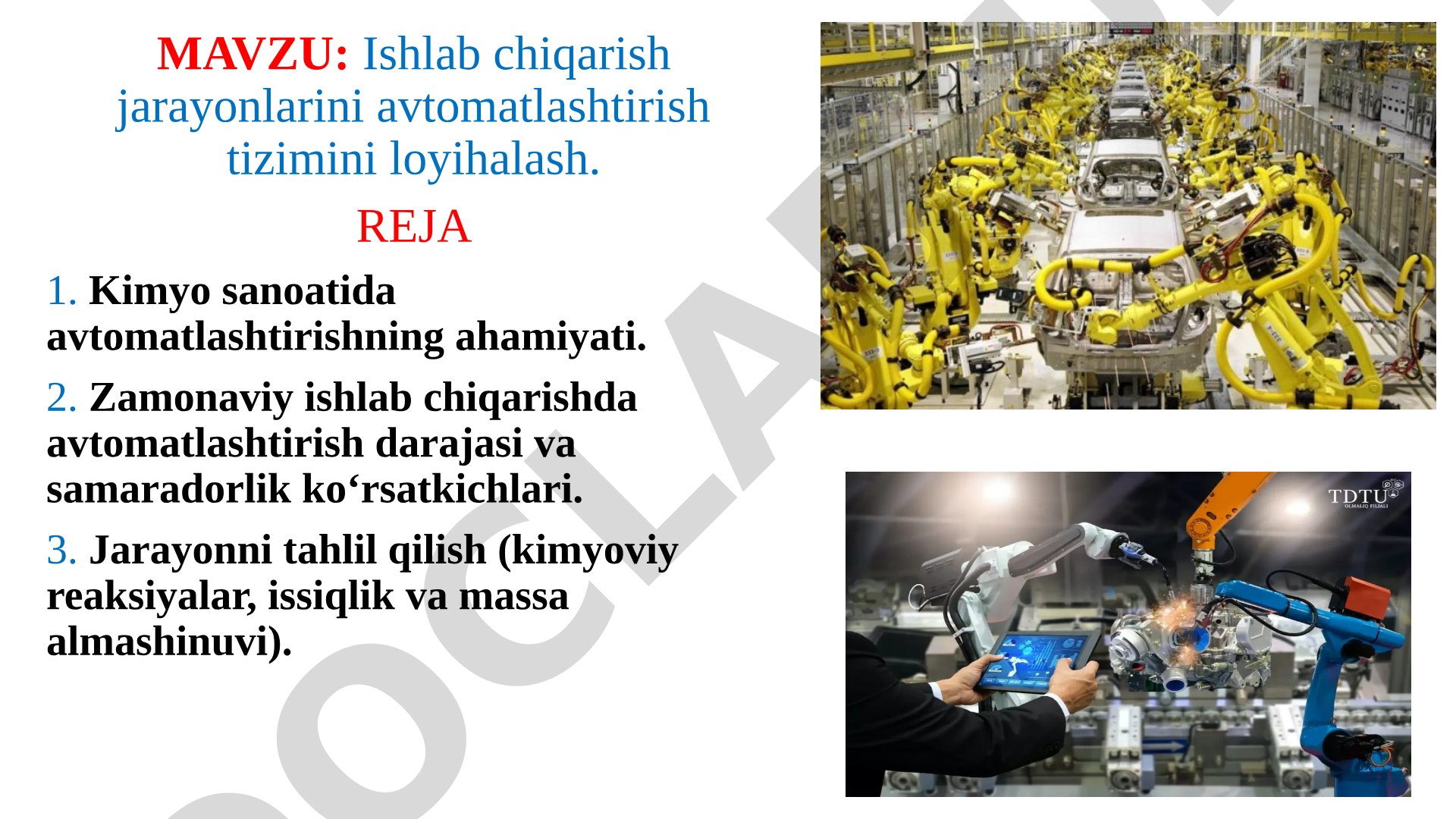 Ishlab chiqarish jarayonlarini avtomatlashtirish tizimini loyihalash
