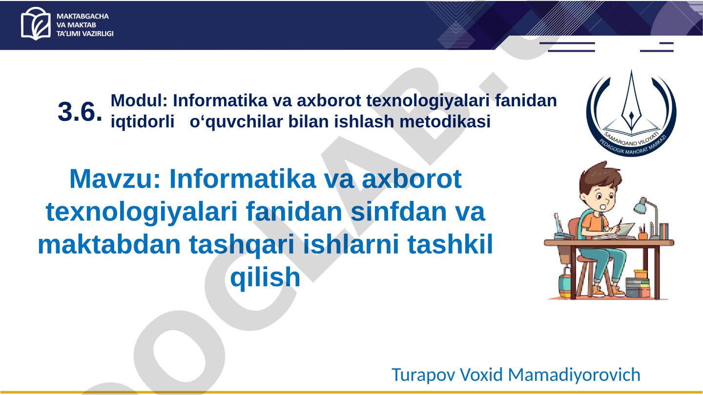 Informatika va axborot texnologiyalari fanidan sinfdan va maktabdan tashqari ishlarni tashkil qilish