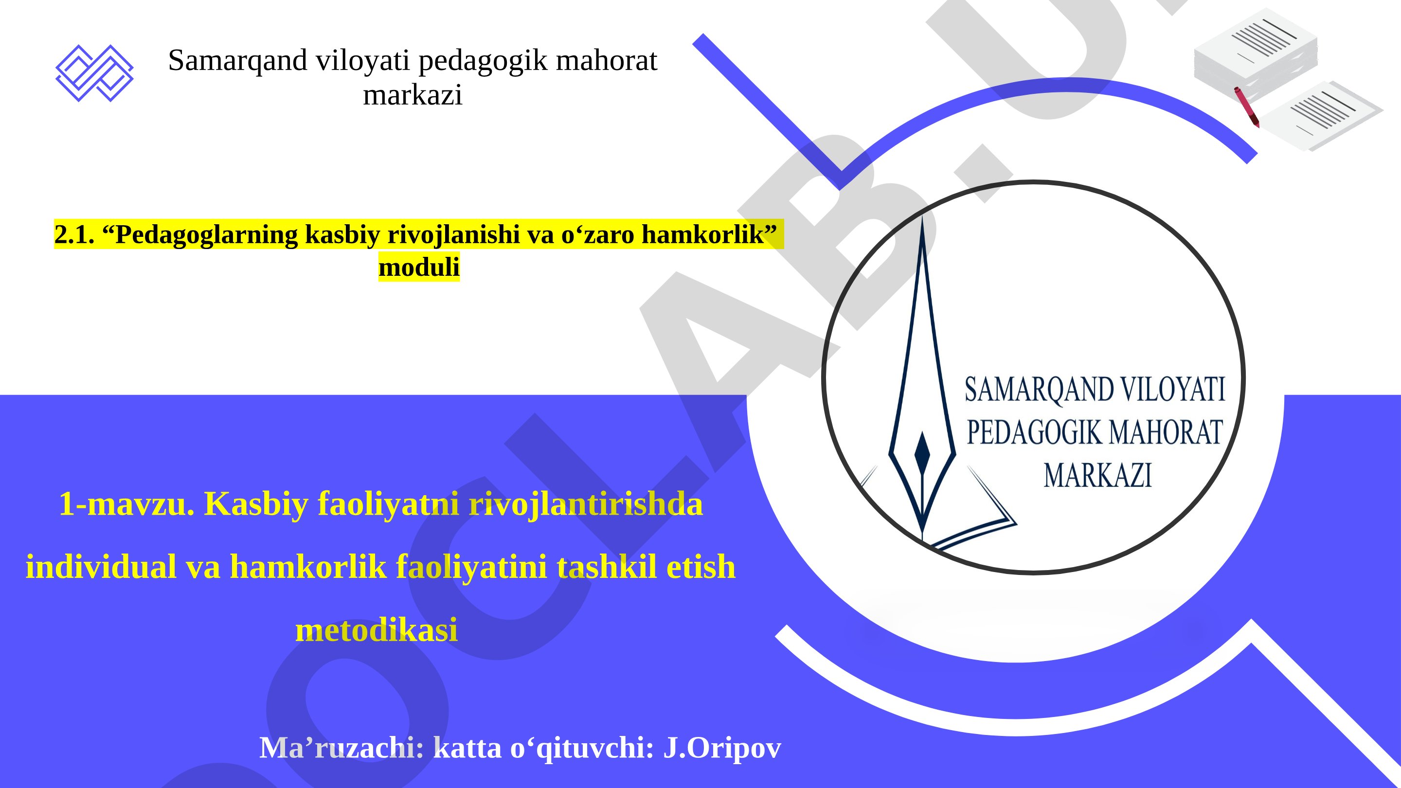 Kasbiy faoliyatni rivojlantirishda individual va hamkorlik faoliyatini tashkil etish metodikasi