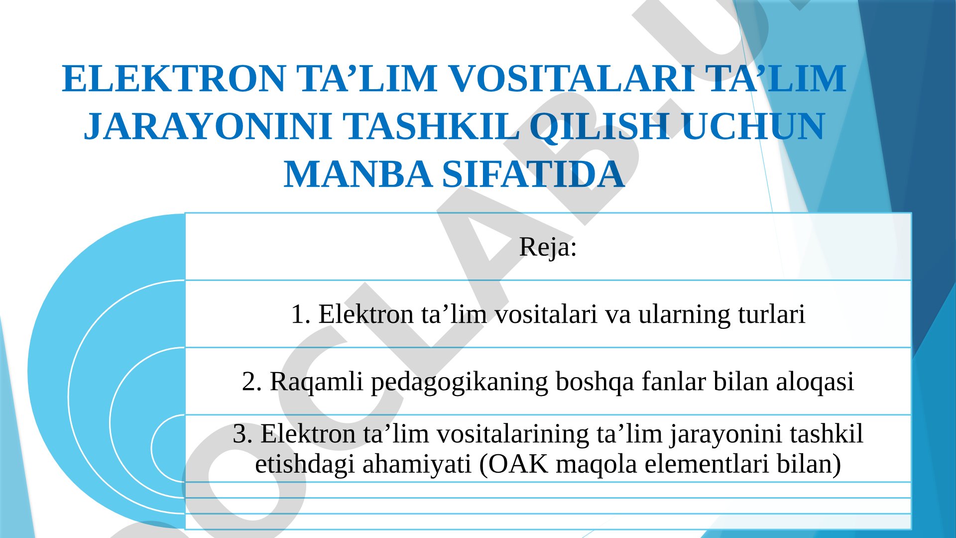 Elektron ta’lim vositalari ta’lim jarayonini tashkil qilish uchun manba sifatida