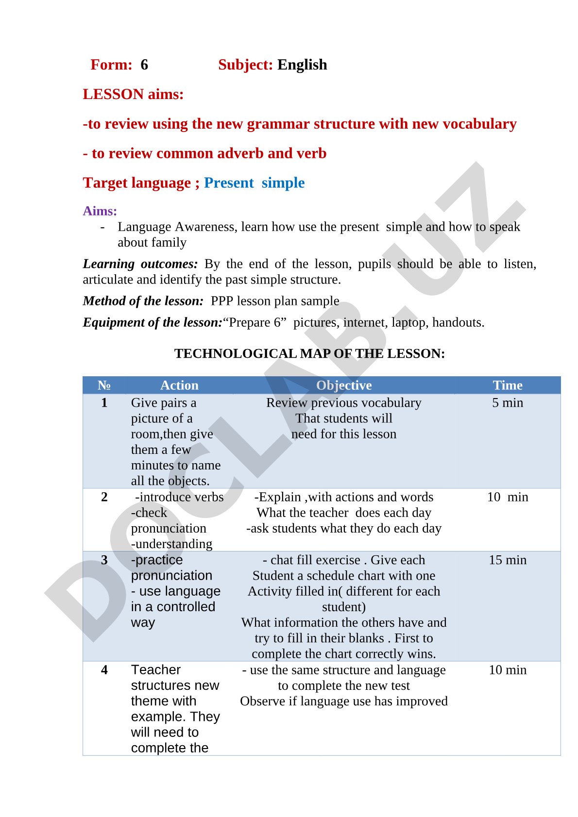 Present Simple lesson plan
