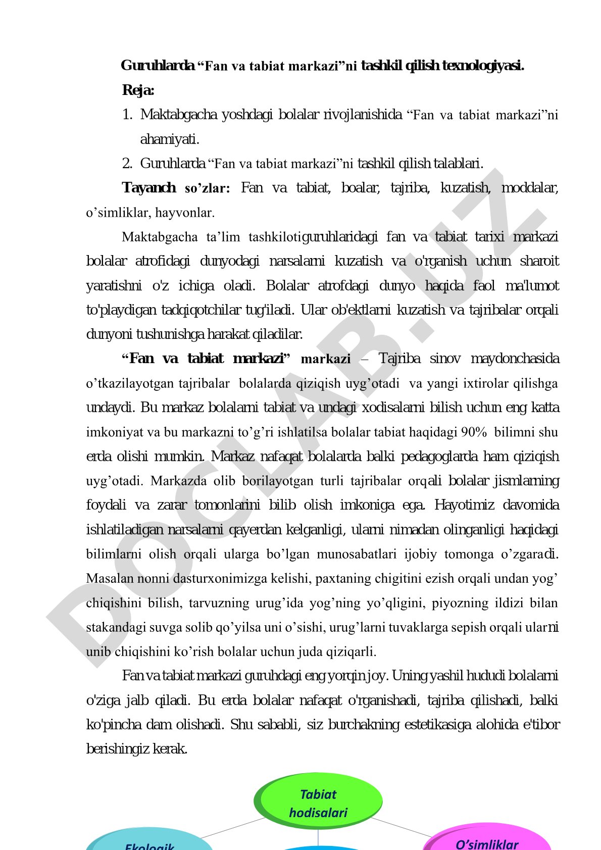 Guruhlarda “Fan va tabiat markazi”ni tashkil qilish texnologiyasi