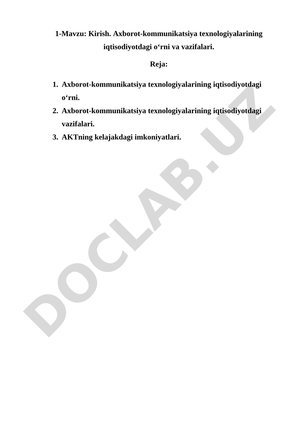 Axborot-kommunikatsiya texnologiyalarining iqtisodiyotdagi o'rni va vazifalari