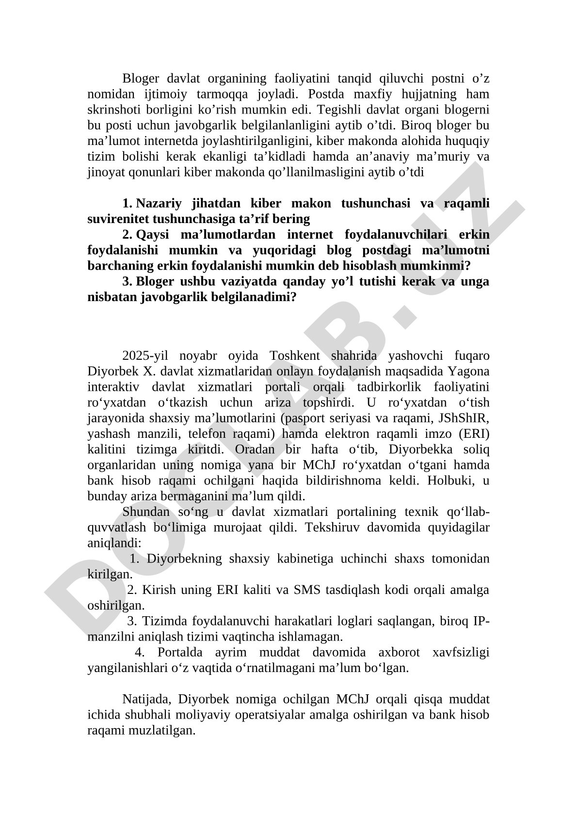 Kiber makonda blogger javobgarligi va shaxsiy ma'lumotlar himoyasi