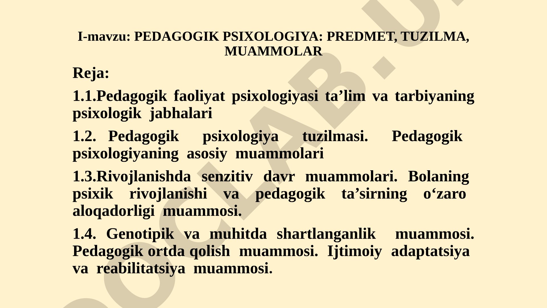 Pedagogik psixologiya: predmet, tuzilma, muammolar
