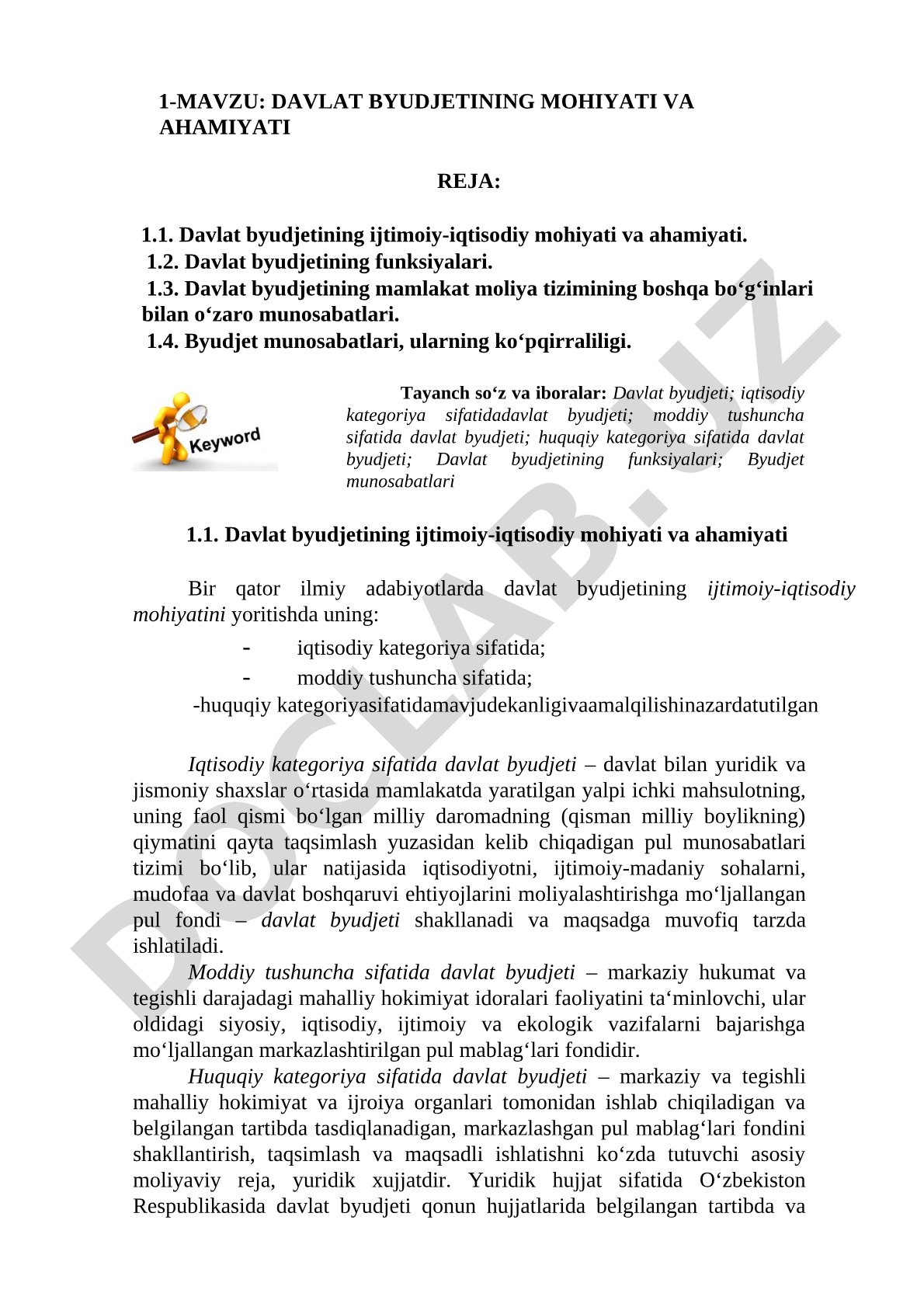 DAVLAT BYUDJETINING MOHIYATI VA AHAMIYATI