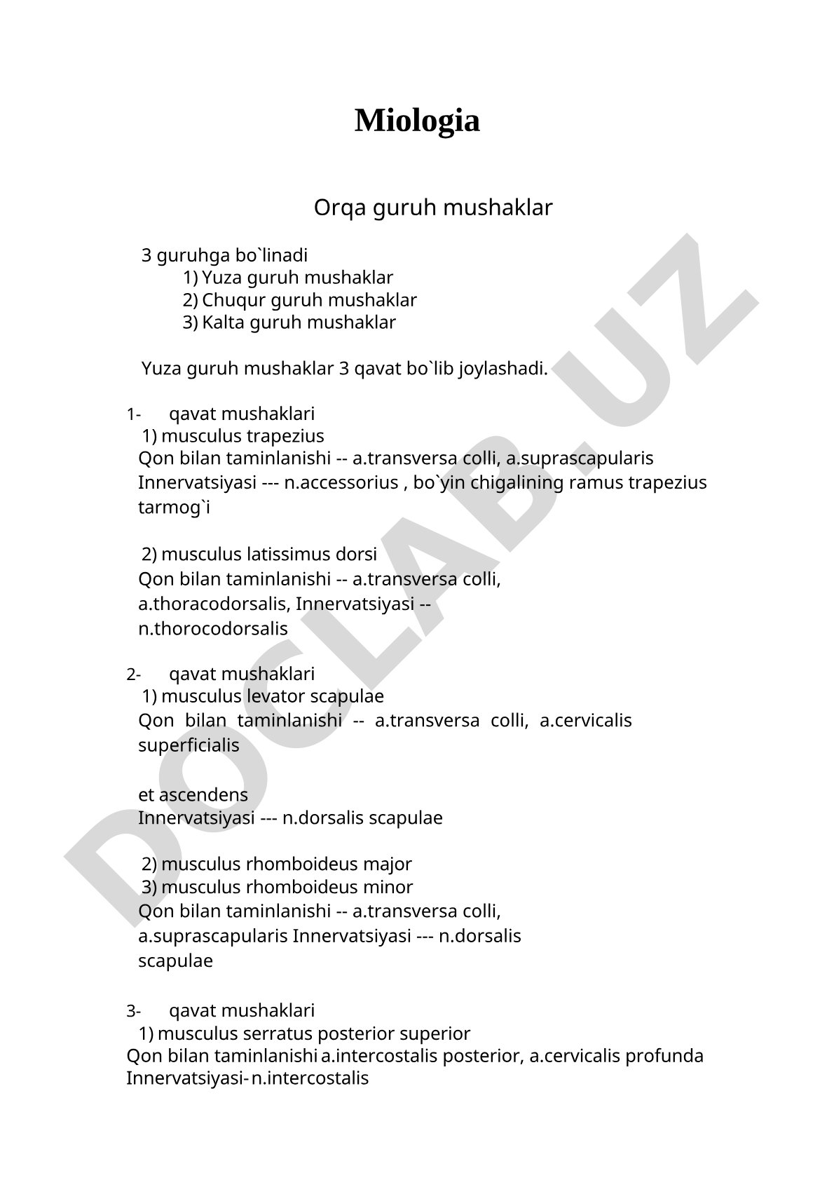 Miologia Orqa guruh mushaklar