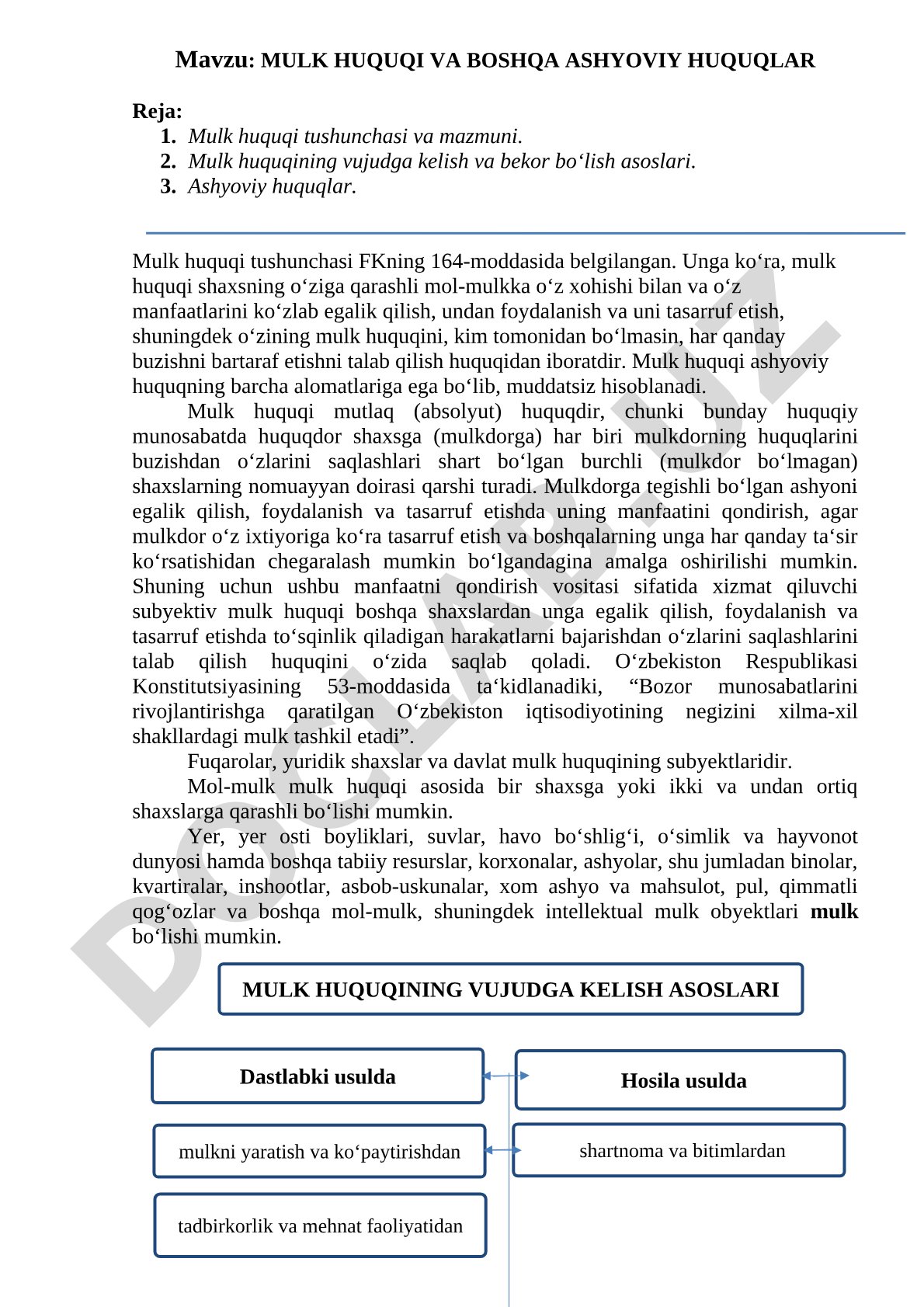 Mulk huquqi va boshqa ashyoviy huquqlar