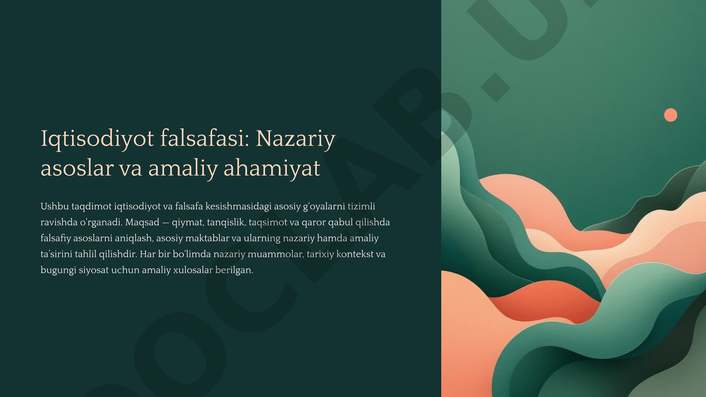 Iqtisodiyot falsafasi: Nazariy asoslar va amaliy ahamiyat