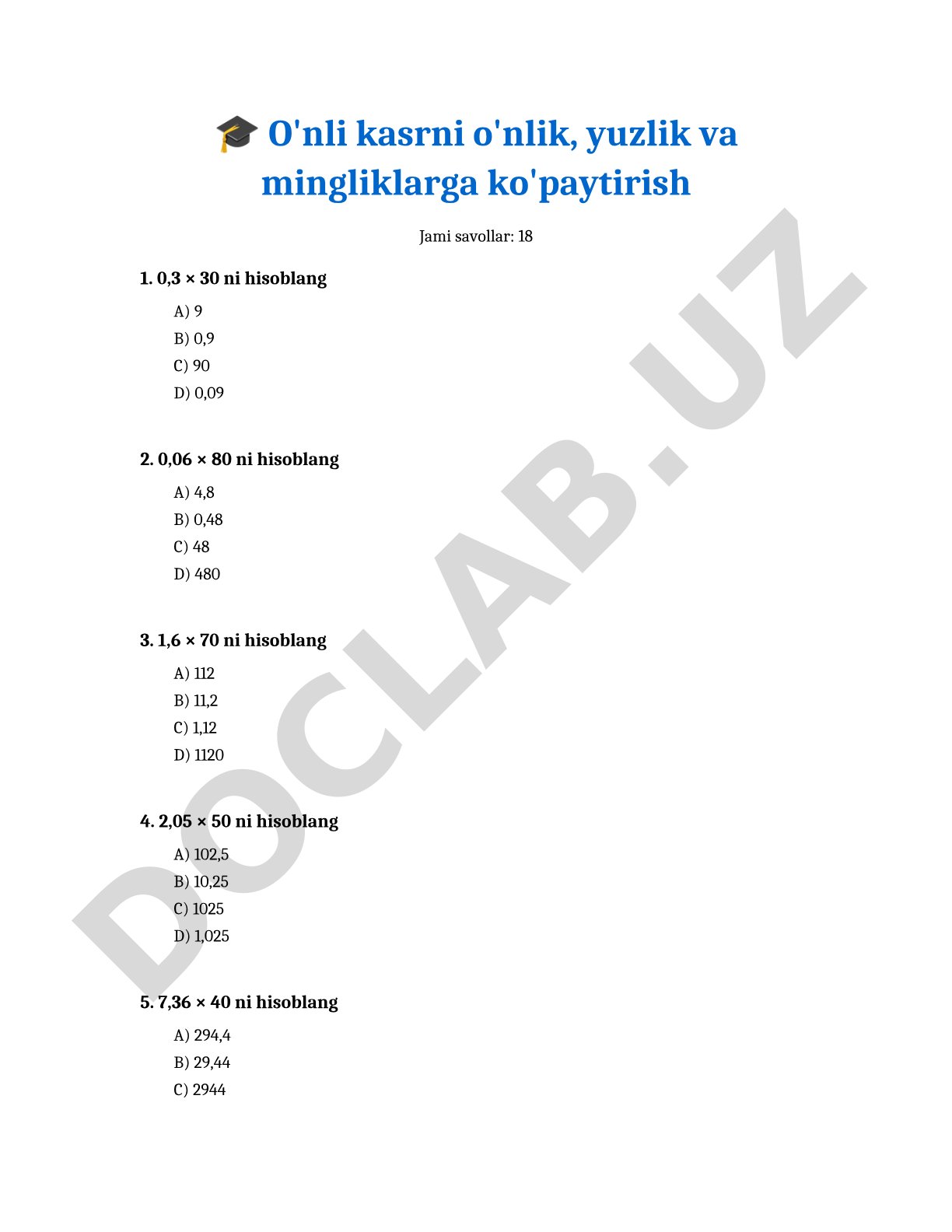 O'nli kasrni o'nlik, yuzlik va mingliklarga ko'paytirish