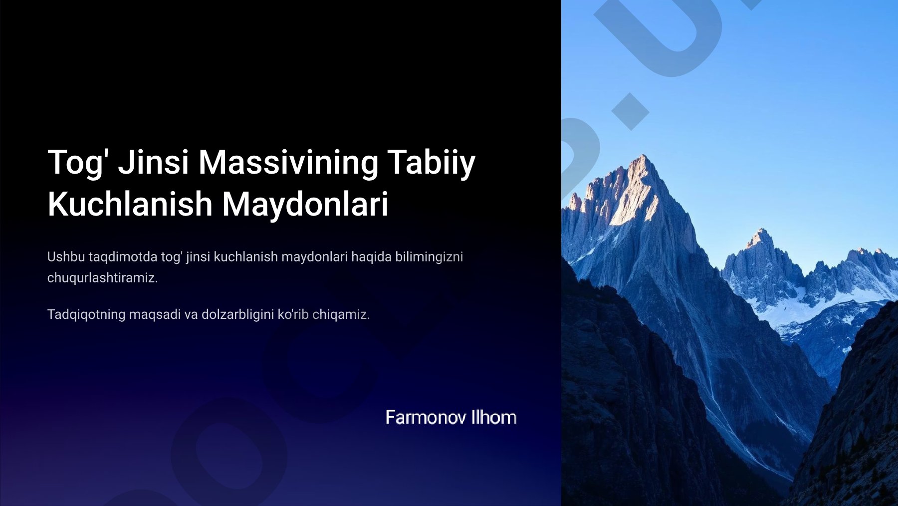 Tog' Jinsi Massivining Tabiiy Kuchlanish Maydonlari Ushbu taqdimotda tog' jinsi kuchlanish maydonlar