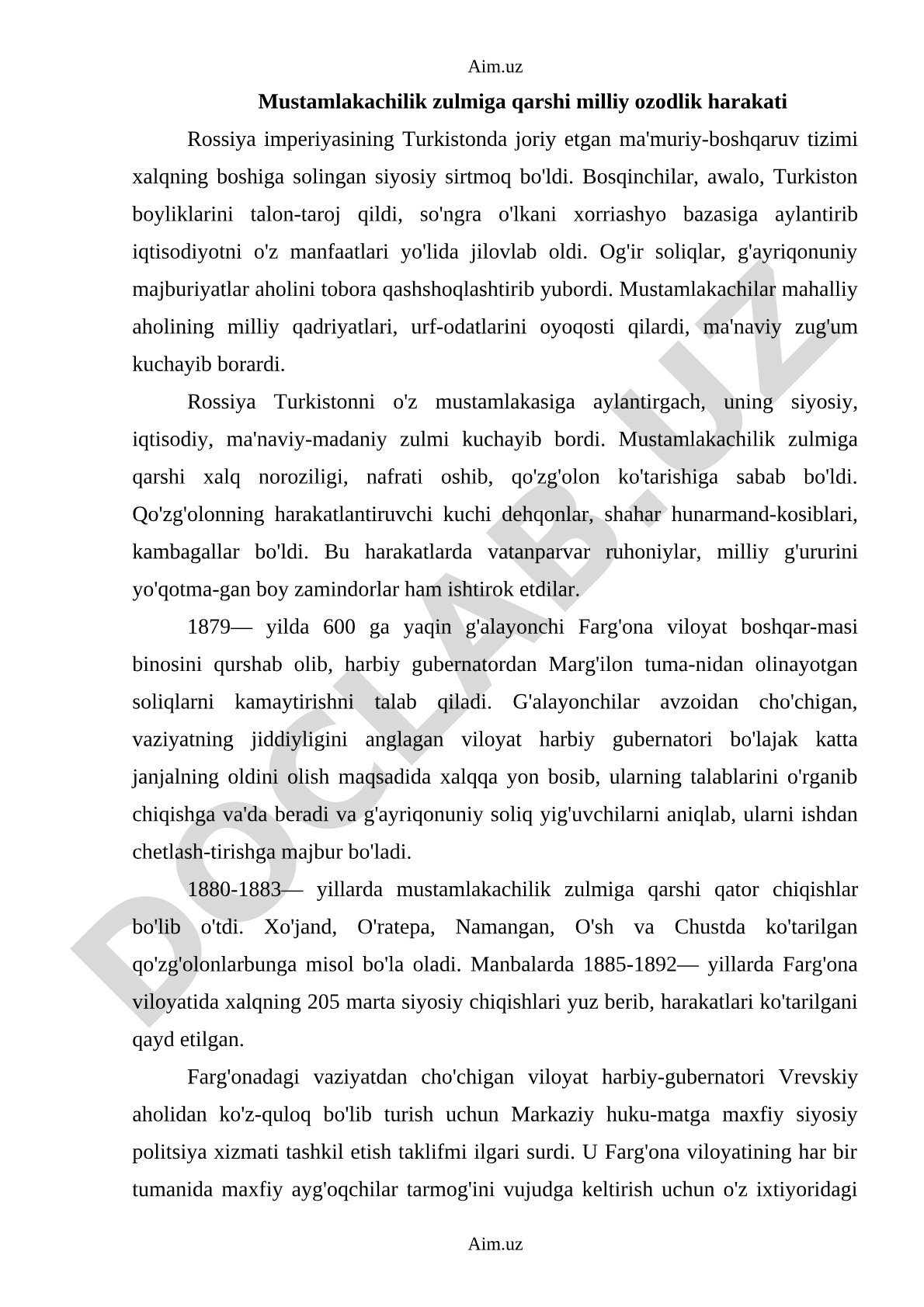 Mustamlakachilik zulmiga qarshi milliy ozodlik harakati