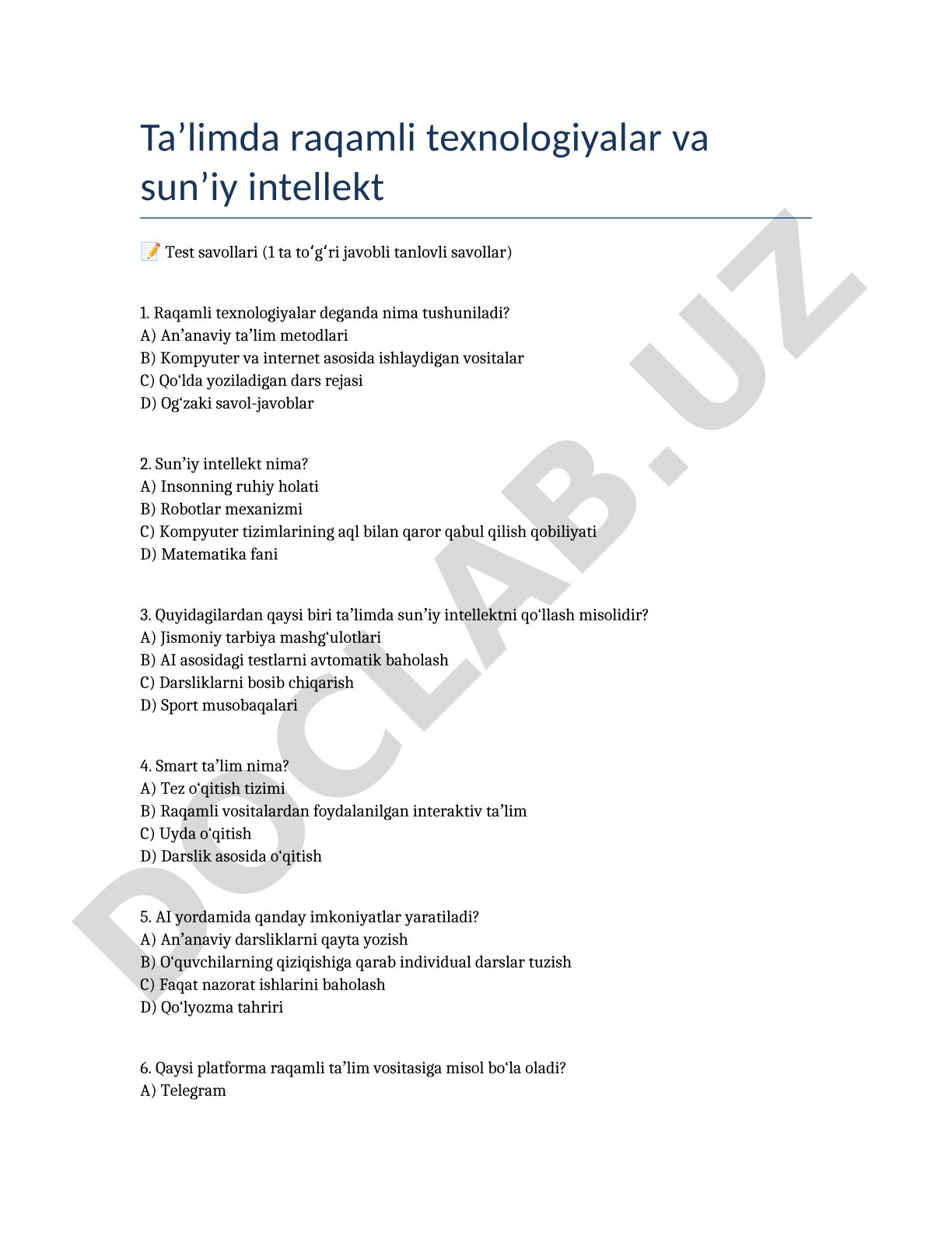 Ta'limda raqamli texnologiyalar va sun'iy intellekt