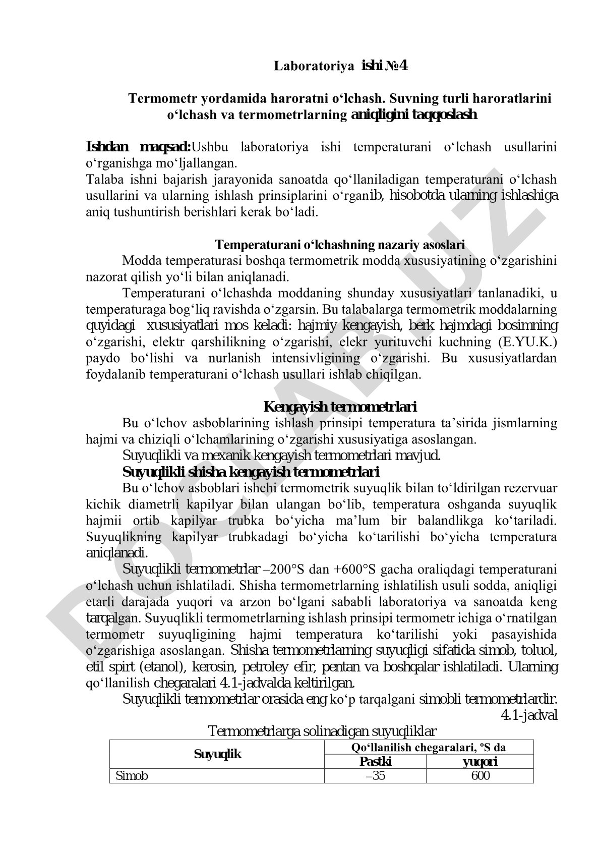 Termometr yordamida haroratni o‘lchash