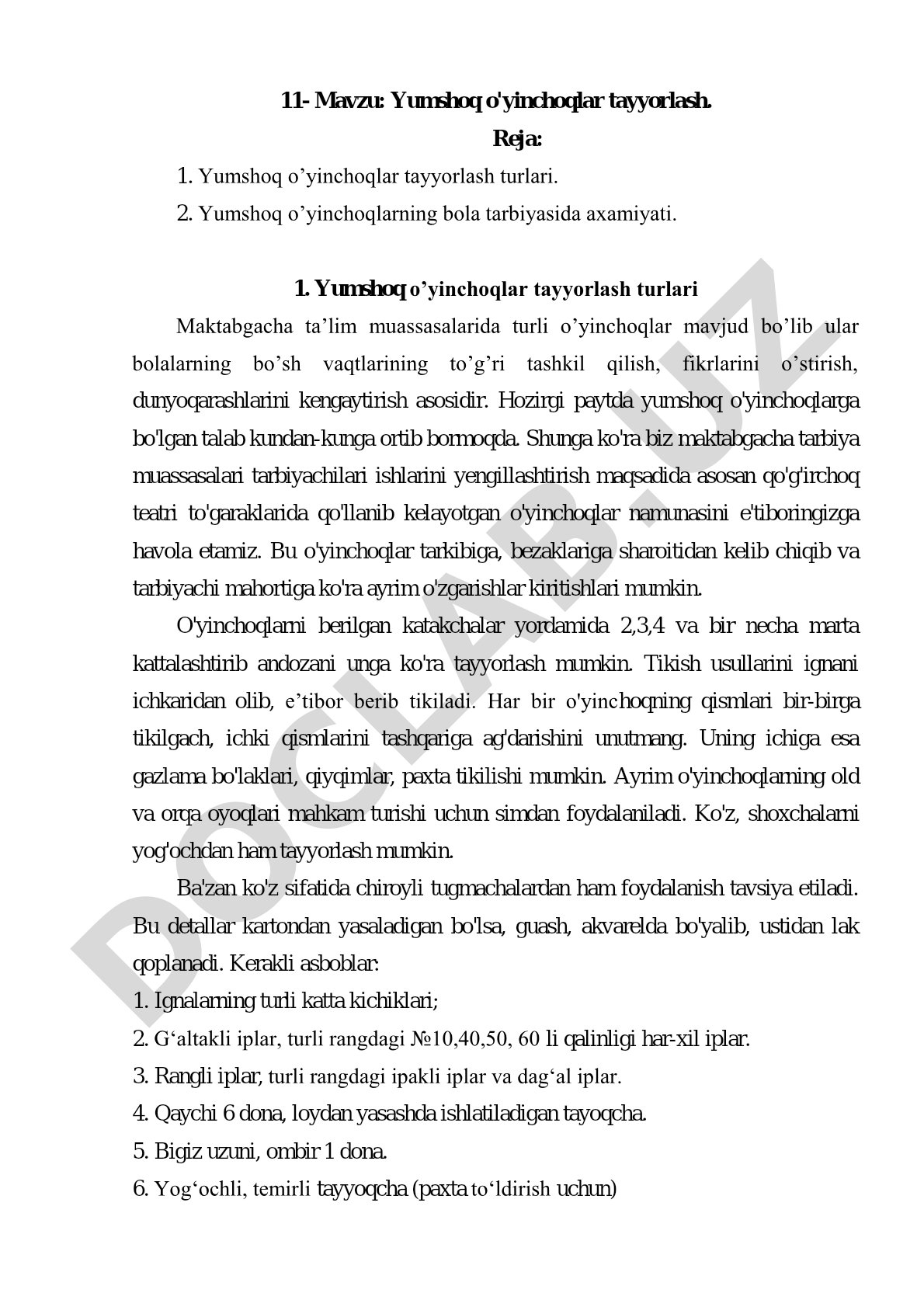 Yumshoq o'yinchoqlar tayyorlash