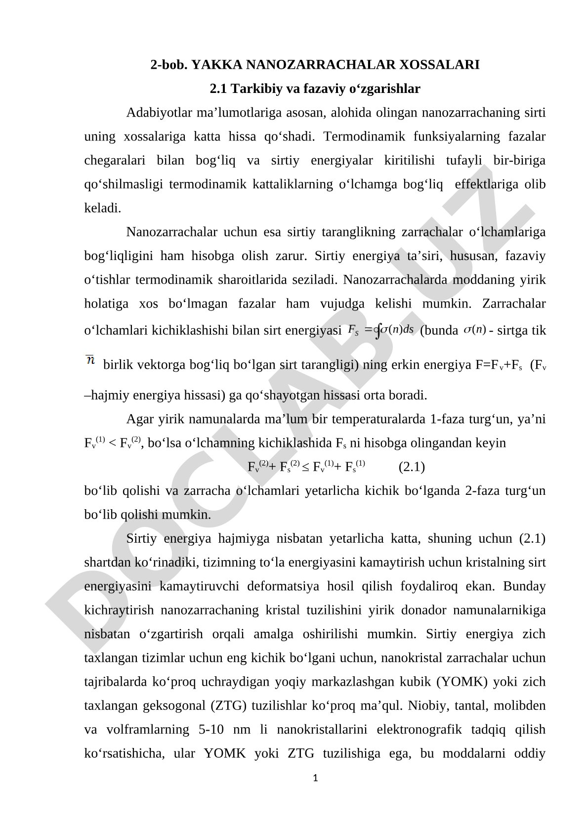 Yakka nanozarrachalar xossalari: tarkibiy va fazaviy o'zgarishlar