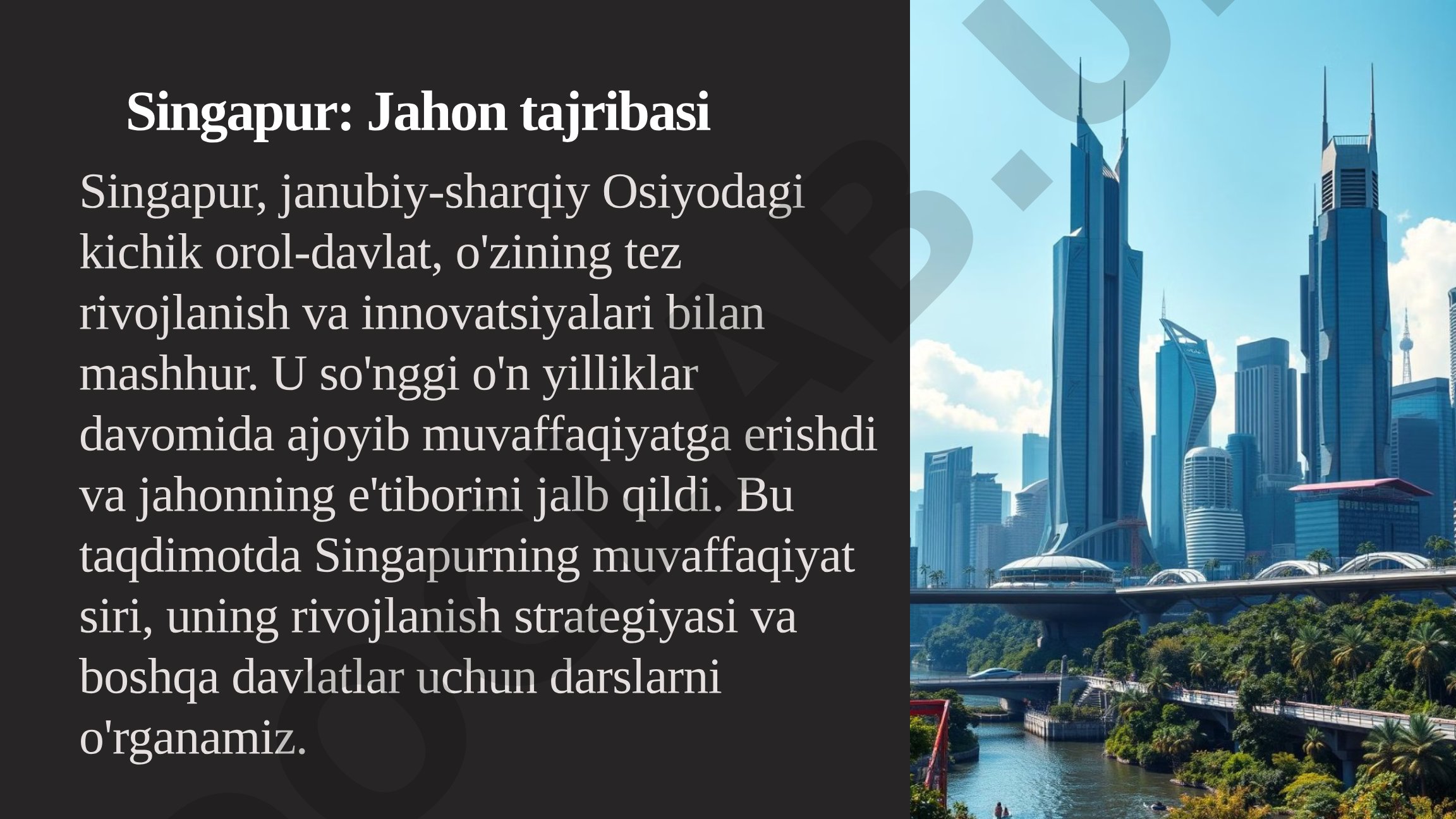 Singapur: Jahon tajribasi va rivojlanish siri