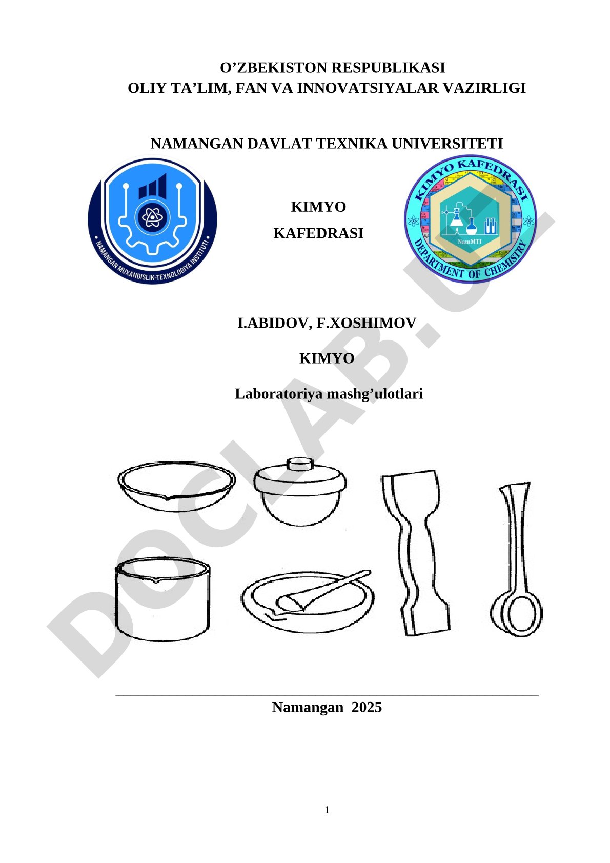 Kimyo Laboratoriya mashg'ulotlari