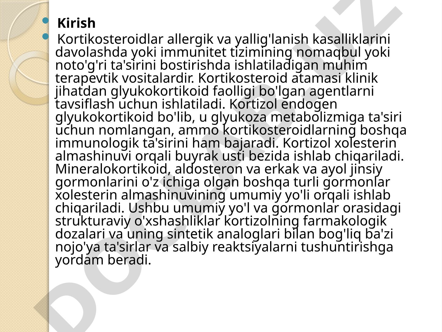 Kortikosteroidlar va ularning farmakodinamikasi